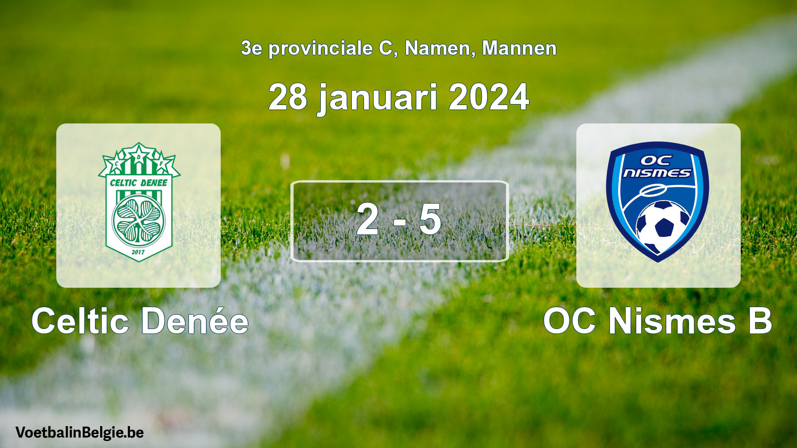 Gespeelde wedstrijd mannenvoetbal: Celtic Denée - OC Nismes B 2 - 5 (28 januari 2024)
