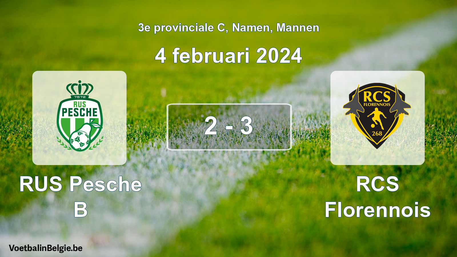 Gespeelde wedstrijd mannenvoetbal: RUS Pesche B - RCS Florennois 2 - 3 (4 februari 2024)