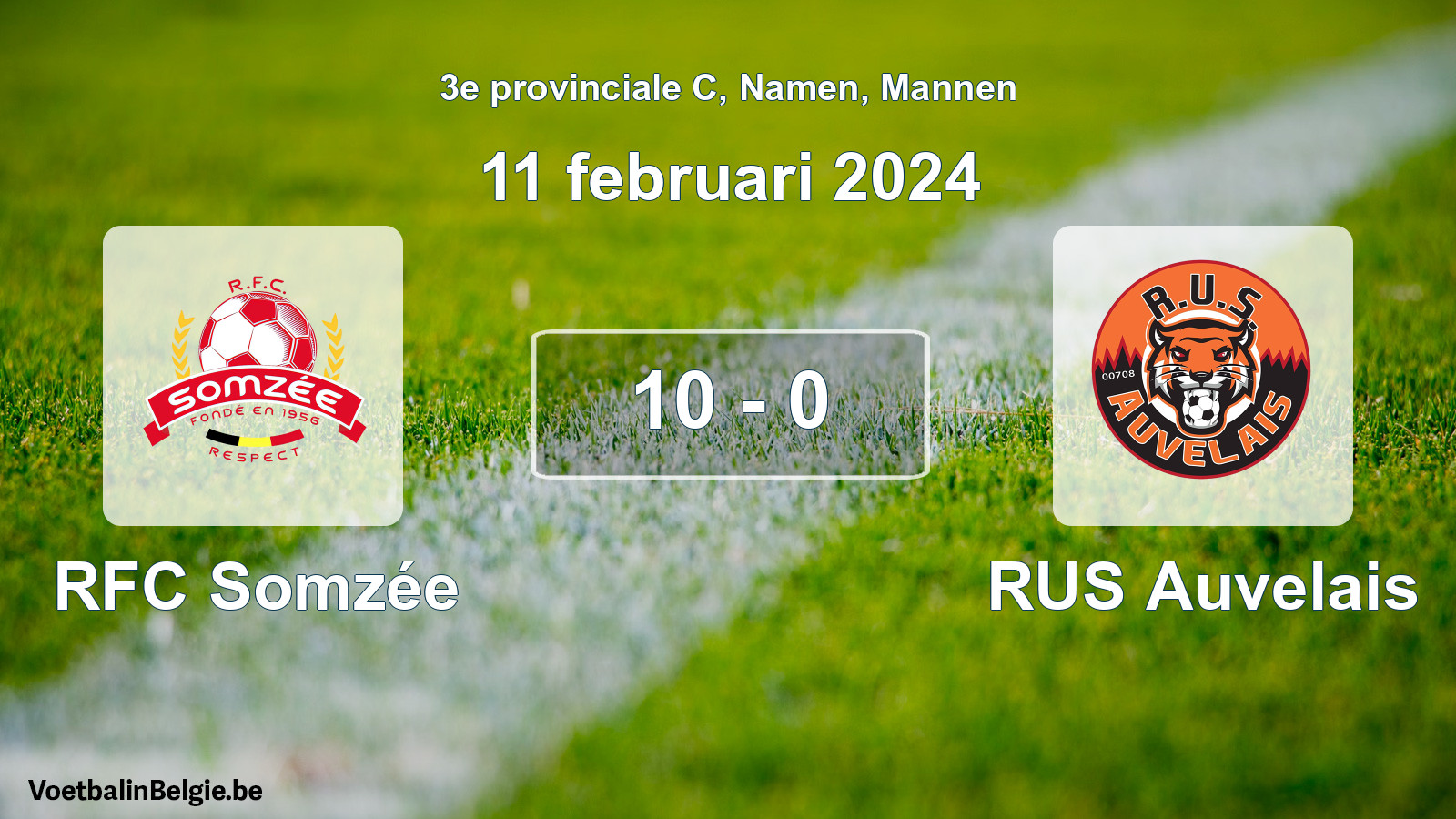 Gespeelde wedstrijd mannenvoetbal: RFC Somzée - RUS Auvelais 10 - 0 (11 februari 2024)