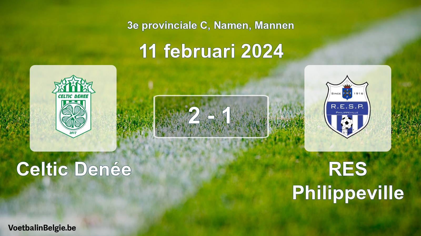 Gespeelde wedstrijd mannenvoetbal: Celtic Denée - RES Philippeville 2 - 1 (11 februari 2024)