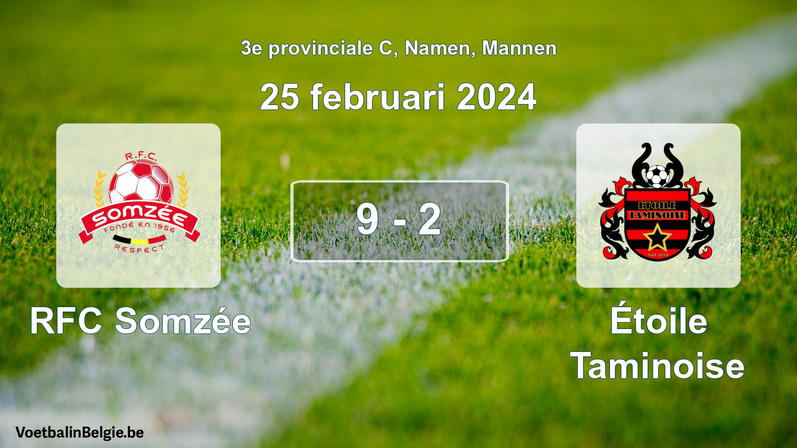 Gespeelde wedstrijd mannenvoetbal: RFC Somzée - Étoile Taminoise 9 - 2 (25 februari 2024)