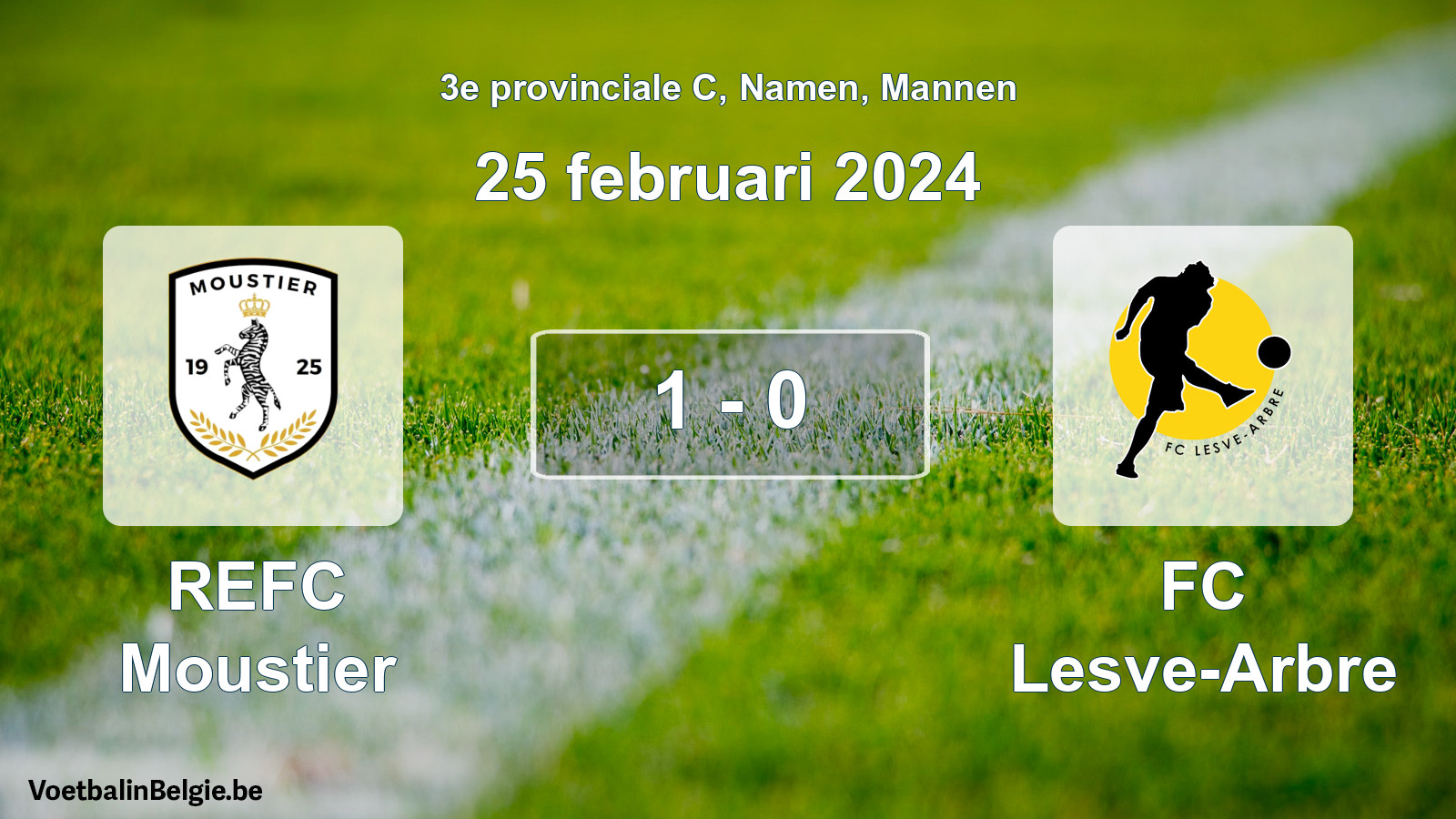 Gespeelde wedstrijd mannenvoetbal: REFC Moustier - FC Lesve-Arbre 1 - 0 (25 februari 2024)