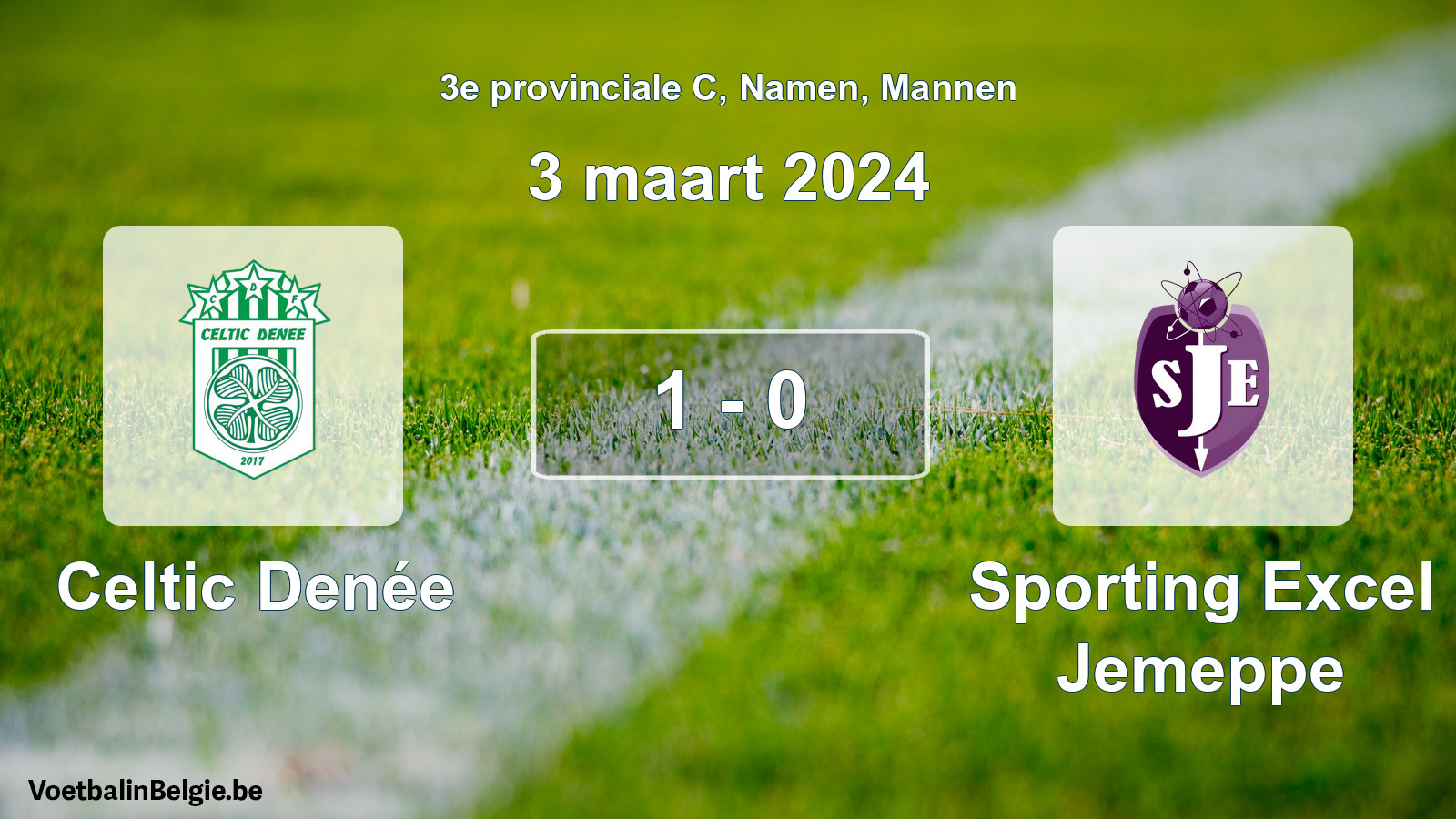 Gespeelde wedstrijd mannenvoetbal: Celtic Denée - Sporting Excel Jemeppe 1 - 0 (3 maart 2024)