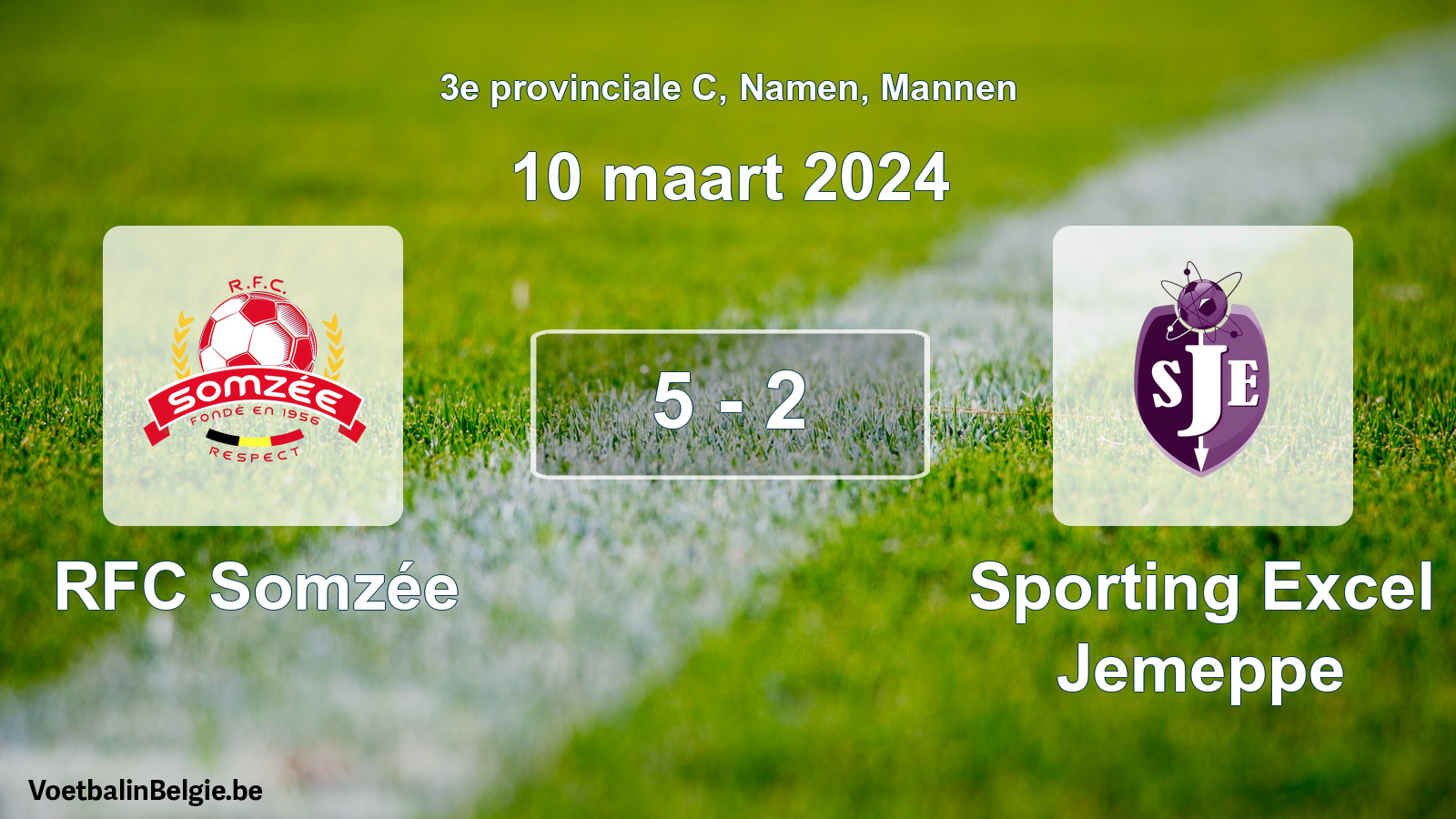 Gespeelde wedstrijd mannenvoetbal: RFC Somzée - Sporting Excel Jemeppe 5 - 2 (10 maart 2024)