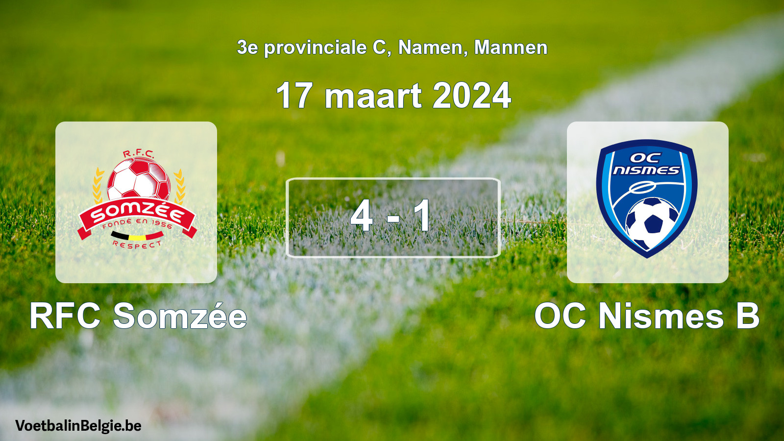 Gespeelde wedstrijd mannenvoetbal: RFC Somzée - OC Nismes B 4 - 1 (17 maart 2024)