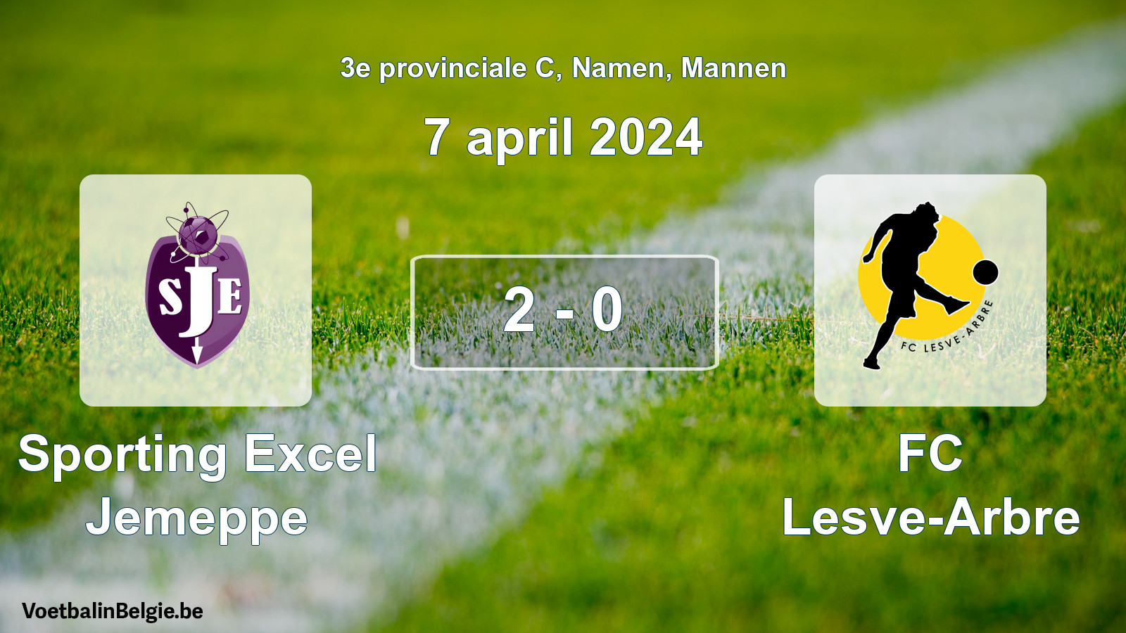 Gespeelde wedstrijd mannenvoetbal: Sporting Excel Jemeppe - FC Lesve-Arbre 2 - 0 (7 april 2024)