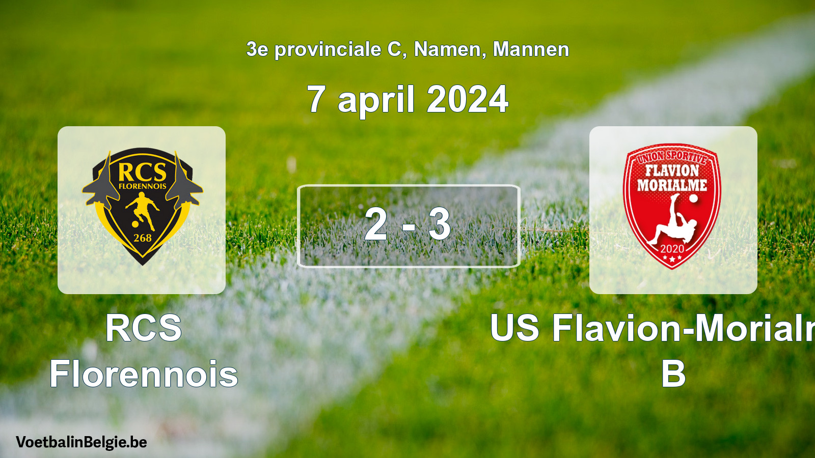 Gespeelde wedstrijd mannenvoetbal: RCS Florennois - US Flavion-Morialmé B 2 - 3 (7 april 2024)