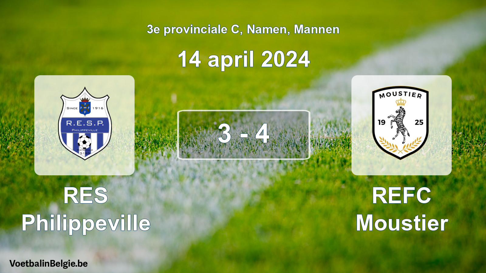 Gespeelde wedstrijd mannenvoetbal: RES Philippeville - REFC Moustier 3 - 4 (14 april 2024)