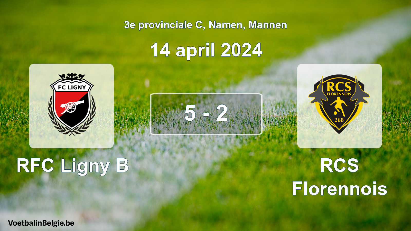 Gespeelde wedstrijd mannenvoetbal: RFC Ligny B - RCS Florennois 5 - 2 (14 april 2024)