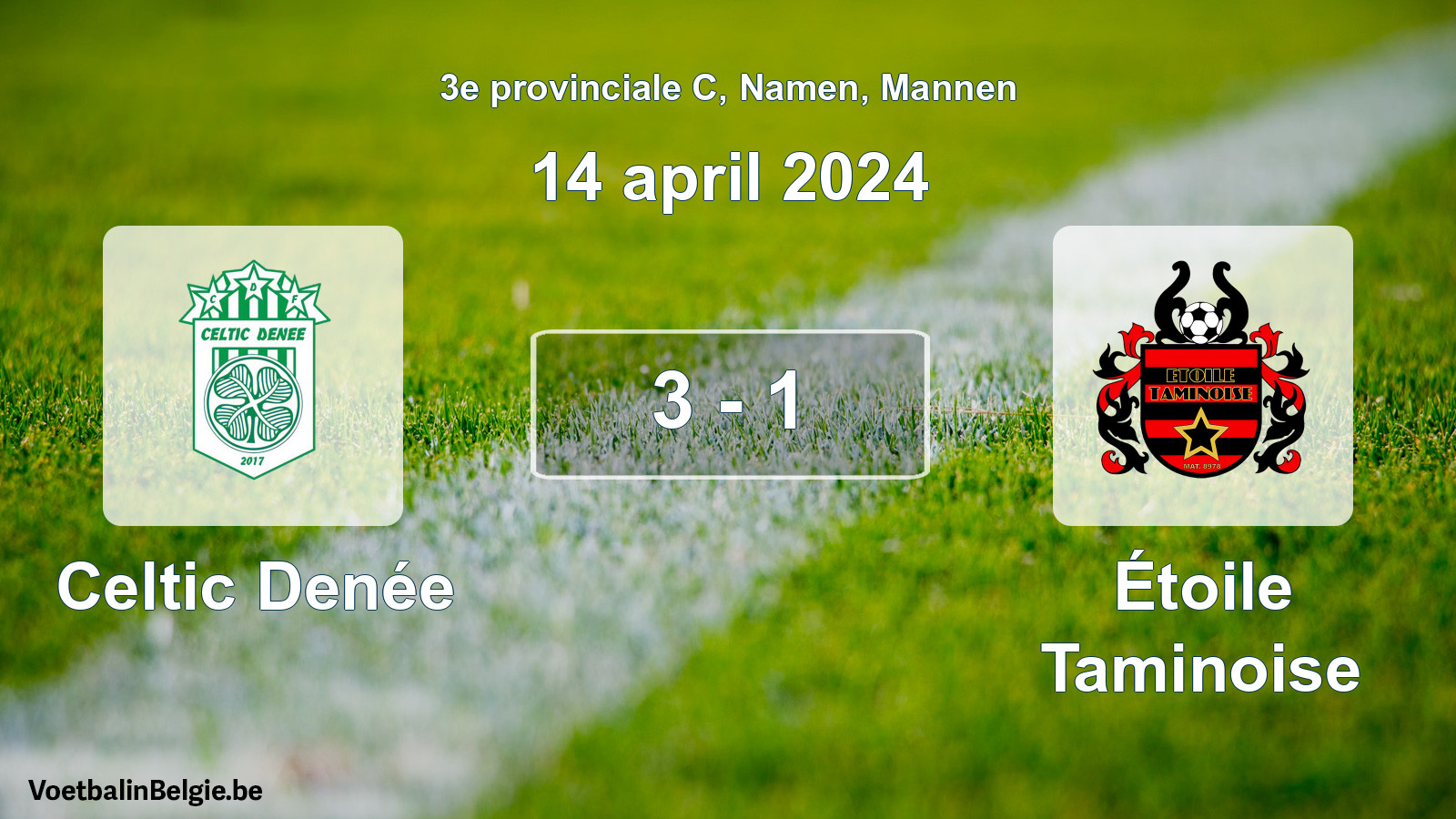 Gespeelde wedstrijd mannenvoetbal: Celtic Denée - Étoile Taminoise 3 - 1 (14 april 2024)