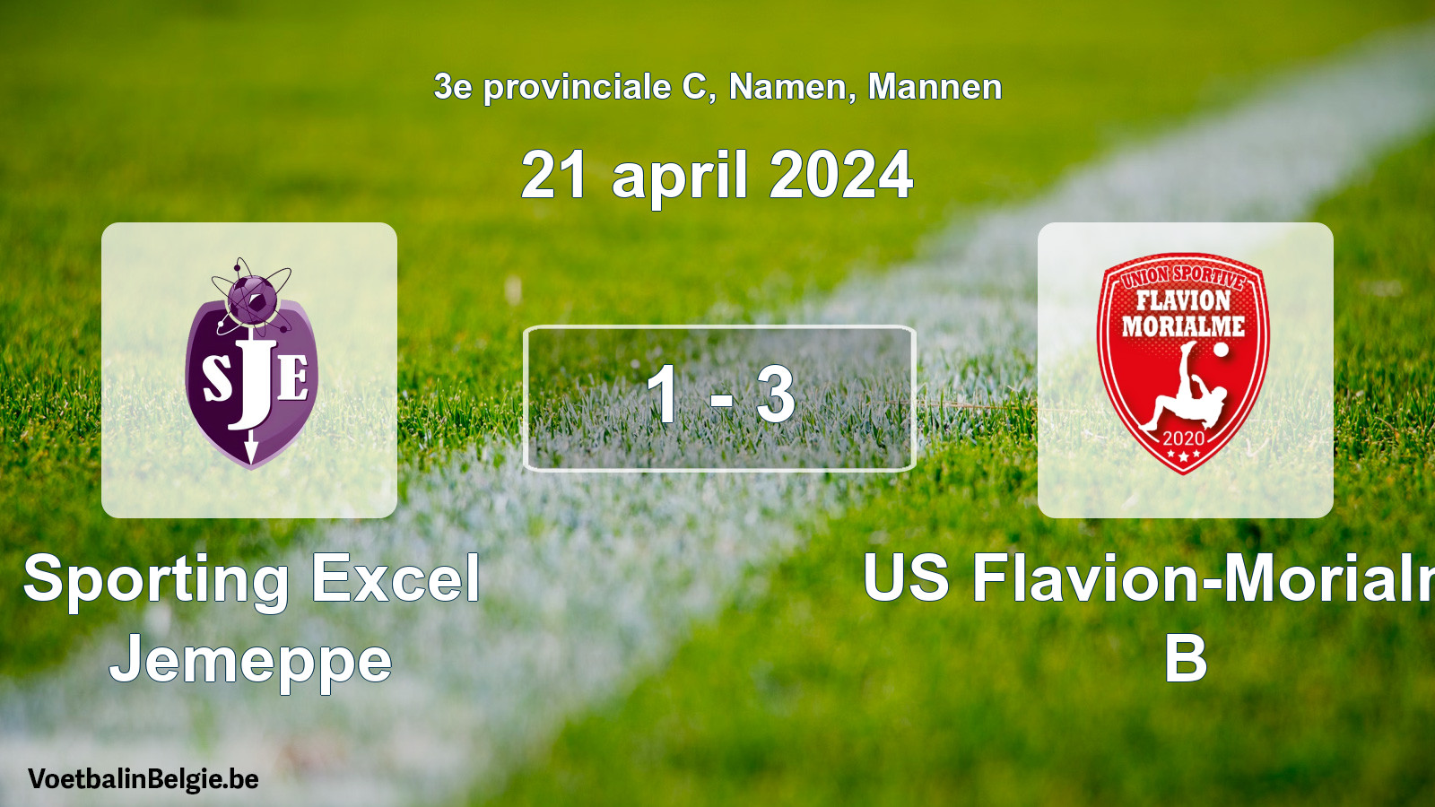 Gespeelde wedstrijd mannenvoetbal: Sporting Excel Jemeppe - US Flavion-Morialmé B 1 - 3 (21 april 2024)