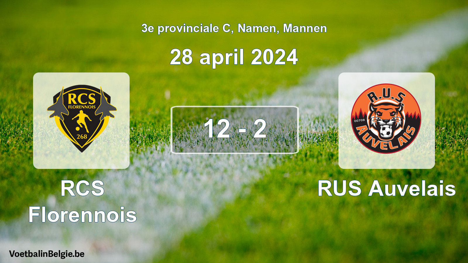Gespeelde wedstrijd mannenvoetbal: RCS Florennois - RUS Auvelais 12 - 2 (28 april 2024)