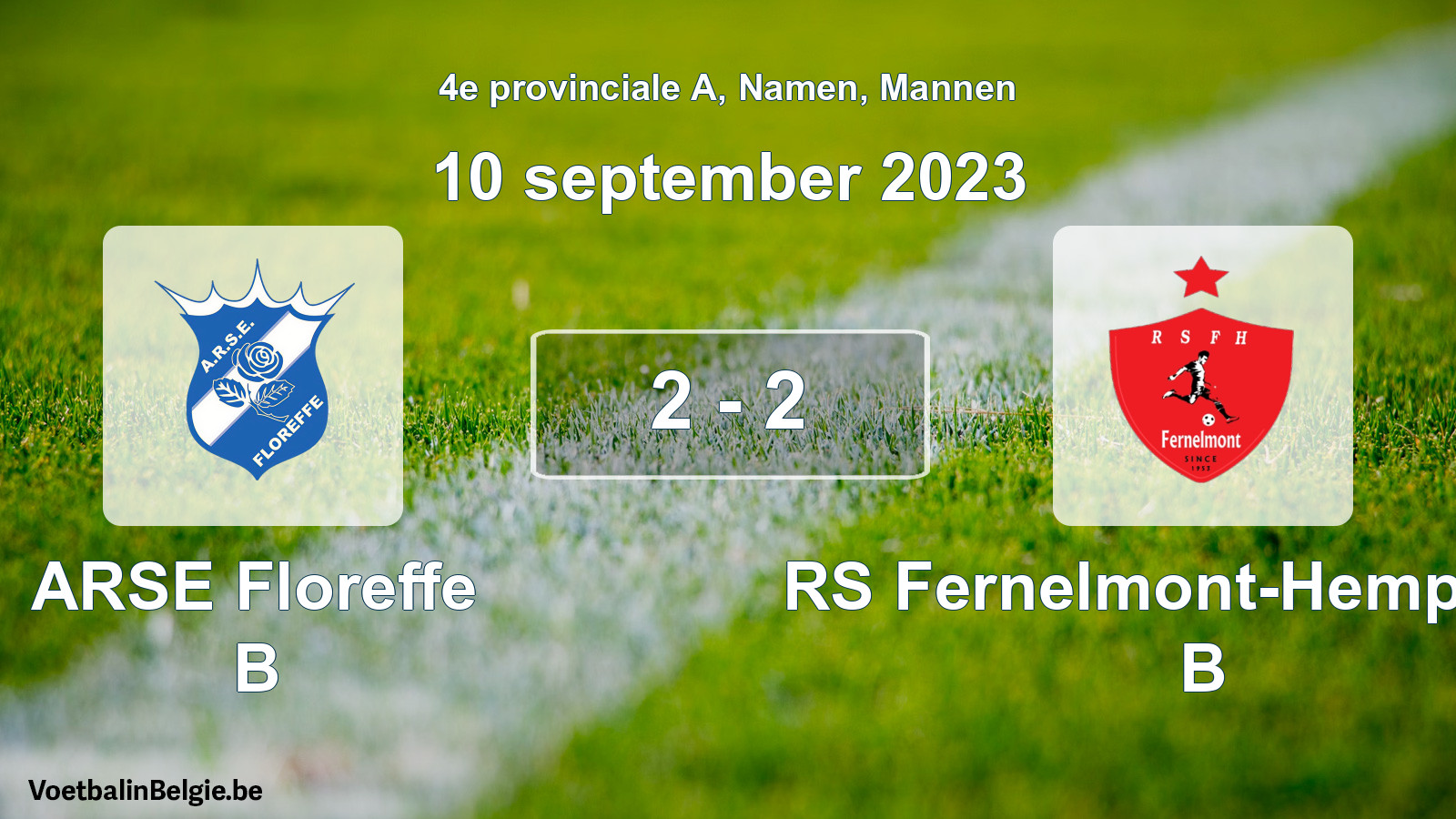 Gespeelde wedstrijd mannenvoetbal: ARSE Floreffe B - RS Fernelmont-Hemptinne B 2 - 2 (10 september 2023)