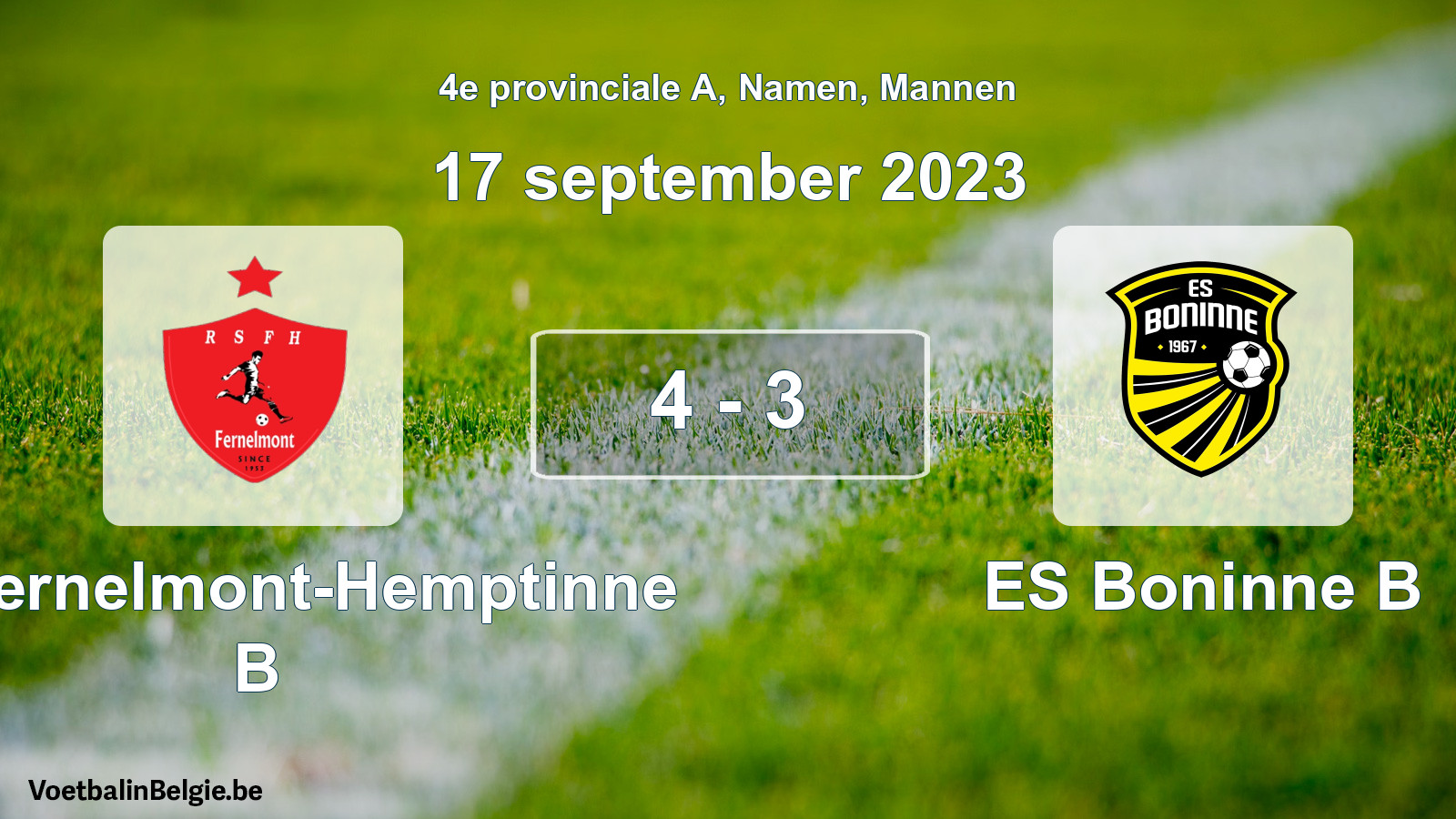 Gespeelde wedstrijd mannenvoetbal: RS Fernelmont-Hemptinne B - ES Boninne B 4 - 3 (17 september 2023)