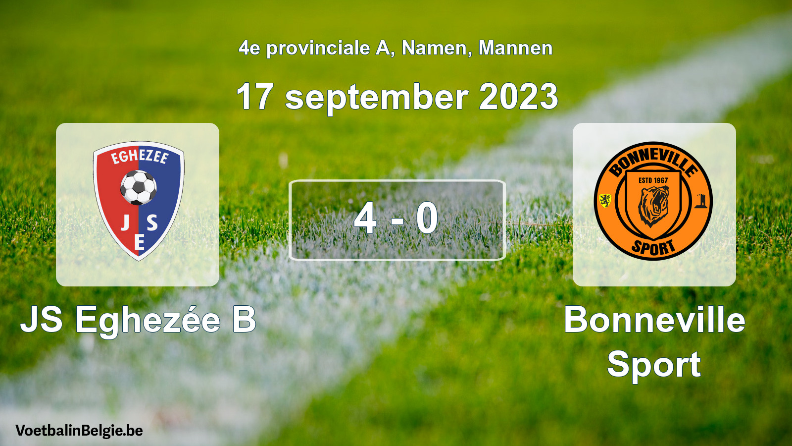 Gespeelde wedstrijd mannenvoetbal: JS Eghezée B - Bonneville Sport 4 - 0 (17 september 2023)