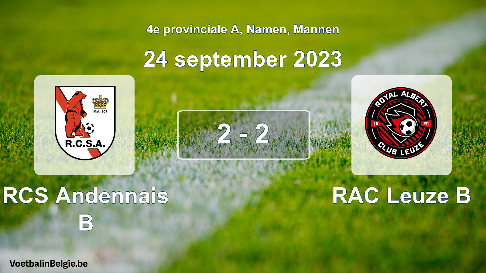Gespeelde wedstrijd mannenvoetbal: RCS Andennais B - RAC Leuze B 2 - 2 (24 september 2023)