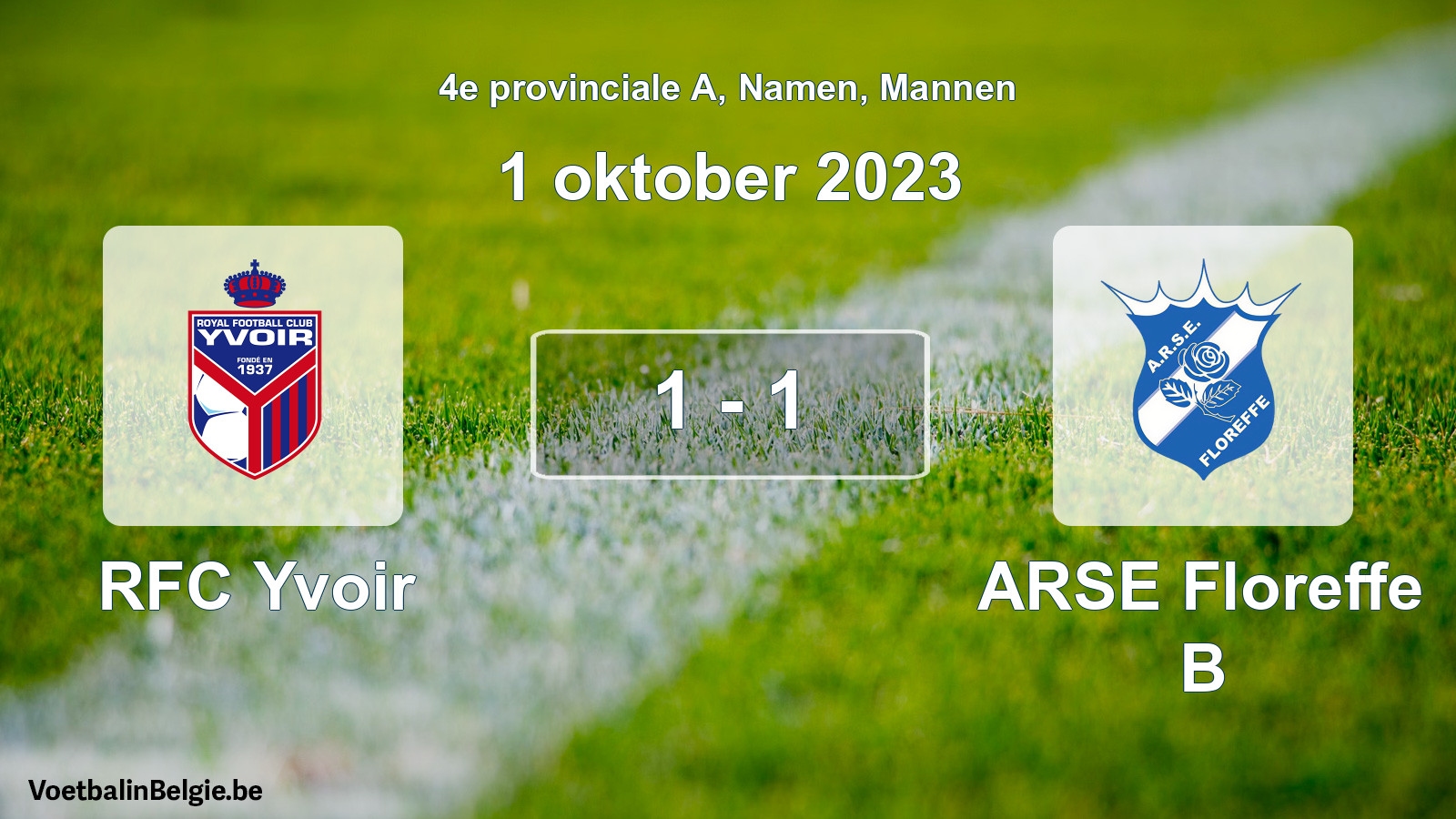 Gespeelde wedstrijd mannenvoetbal: RFC Yvoir - ARSE Floreffe B 1 - 1 (1 oktober 2023)