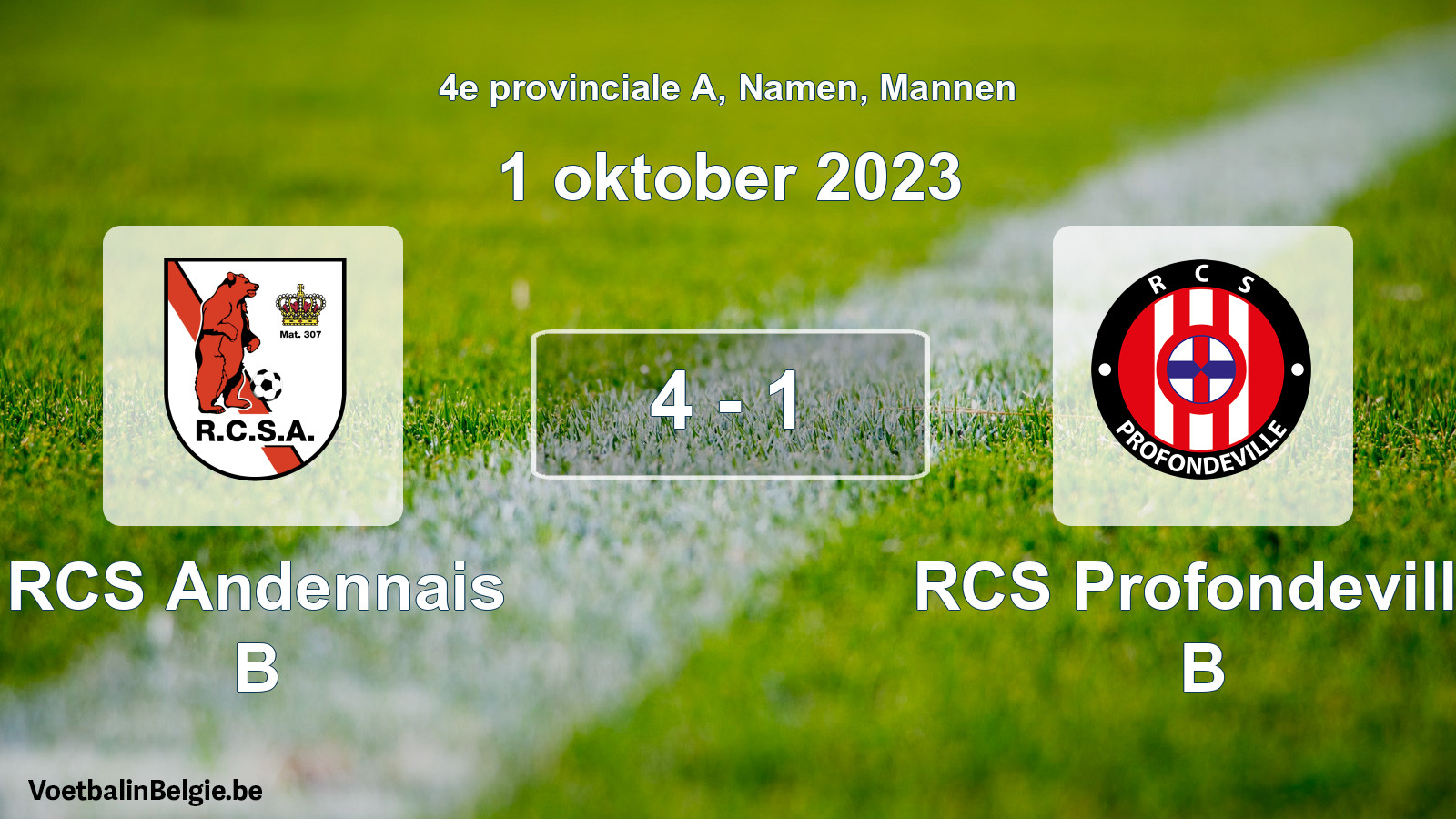 Gespeelde wedstrijd mannenvoetbal: RCS Andennais B - RCS Profondeville B 4 - 1 (1 oktober 2023)