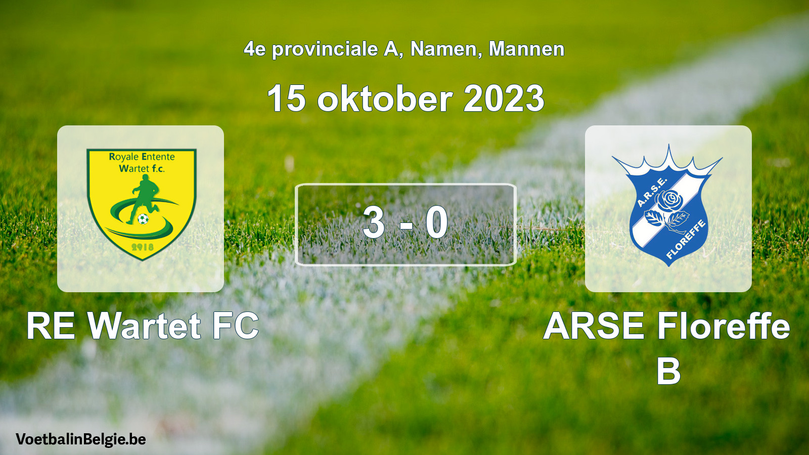 Gespeelde wedstrijd mannenvoetbal: RE Wartet FC - ARSE Floreffe B 3 - 0 (15 oktober 2023)