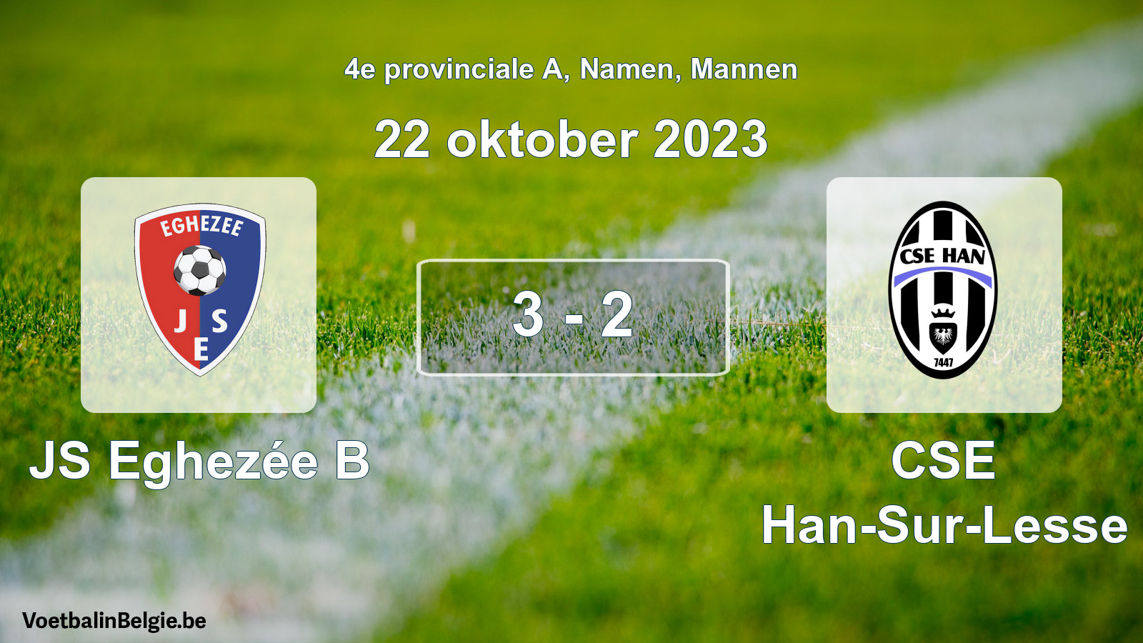 Gespeelde wedstrijd mannenvoetbal: JS Eghezée B - CSE Han-Sur-Lesse 3 - 2 (22 oktober 2023)