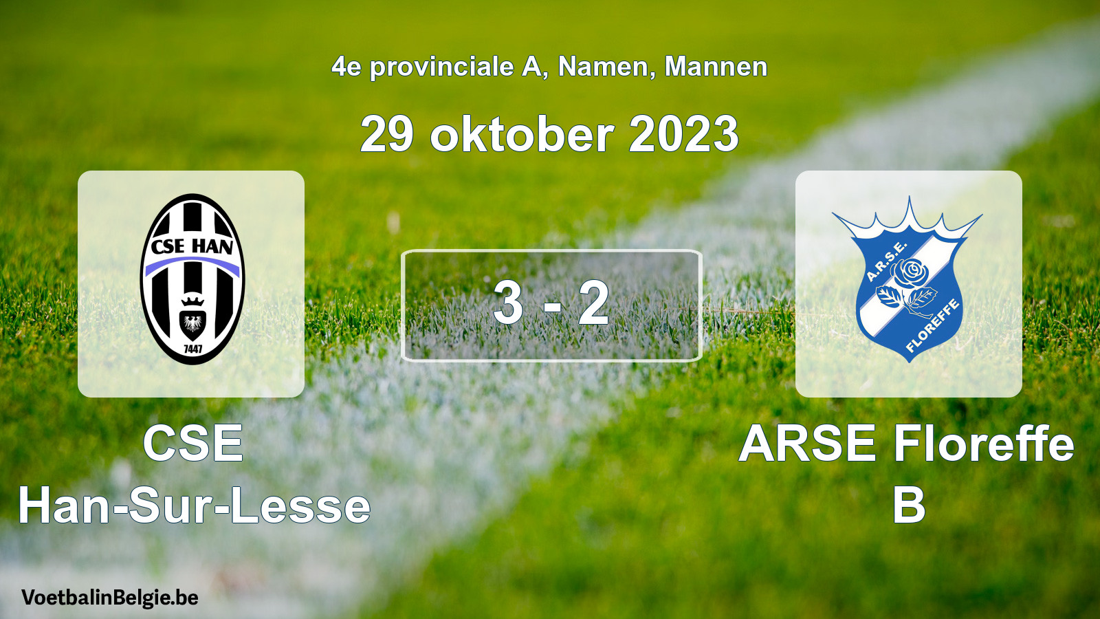Gespeelde wedstrijd mannenvoetbal: CSE Han-Sur-Lesse - ARSE Floreffe B 3 - 2 (29 oktober 2023)