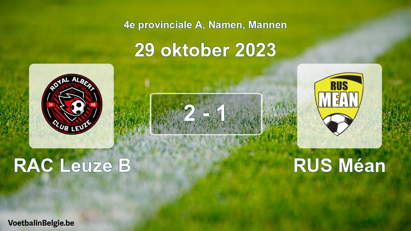 Gespeelde wedstrijd mannenvoetbal: RAC Leuze B - RUS Méan 2 - 1 (29 oktober 2023)
