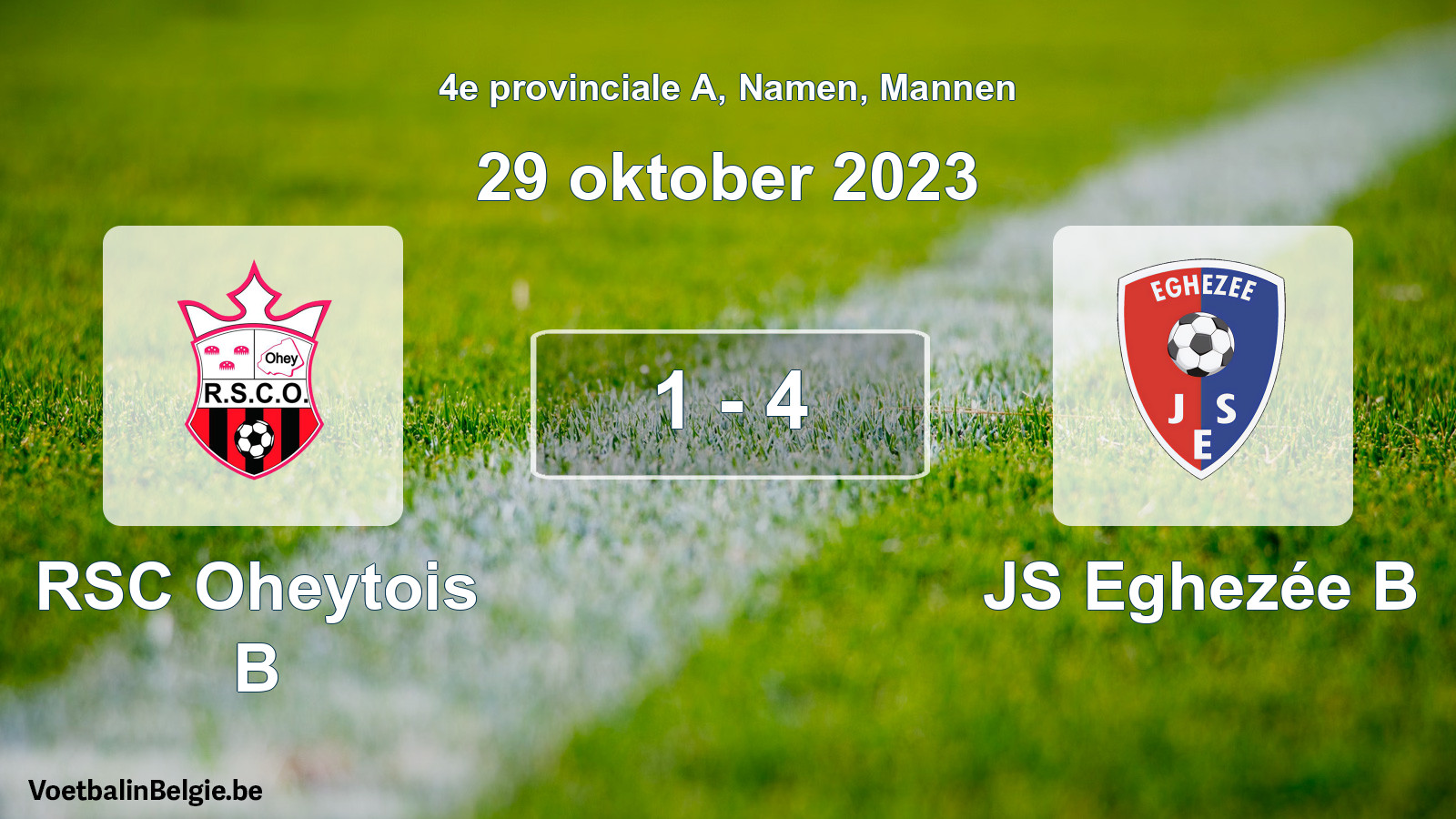 Gespeelde wedstrijd mannenvoetbal: RSC Oheytois B - JS Eghezée B 1 - 4 (29 oktober 2023)