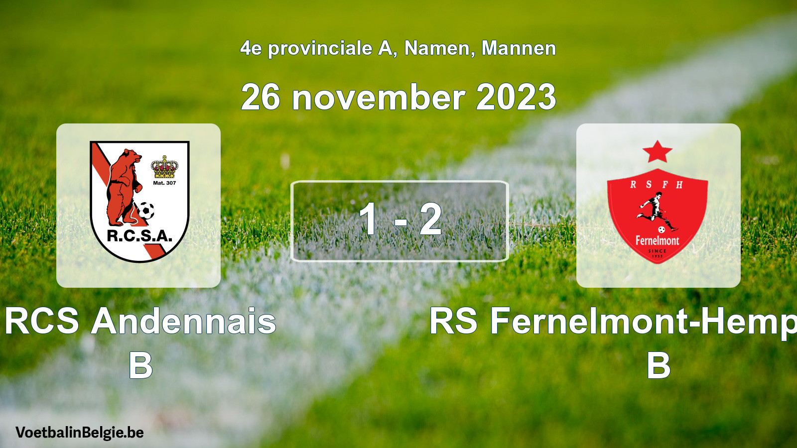 Gespeelde wedstrijd mannenvoetbal: RCS Andennais B - RS Fernelmont-Hemptinne B 1 - 2 (26 november 2023)