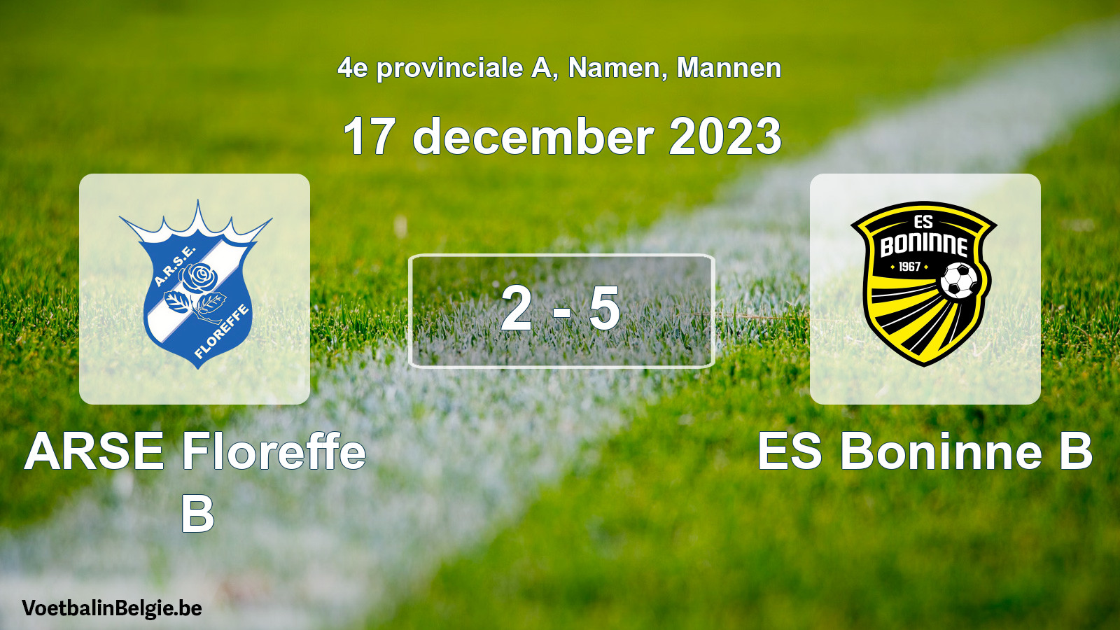 Gespeelde wedstrijd mannenvoetbal: ARSE Floreffe B - ES Boninne B 2 - 5 (17 december 2023)