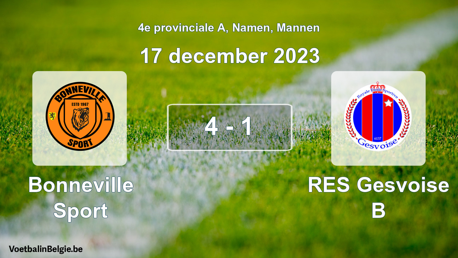 Gespeelde wedstrijd mannenvoetbal: Bonneville Sport - RES Gesvoise B 4 - 1 (17 december 2023)