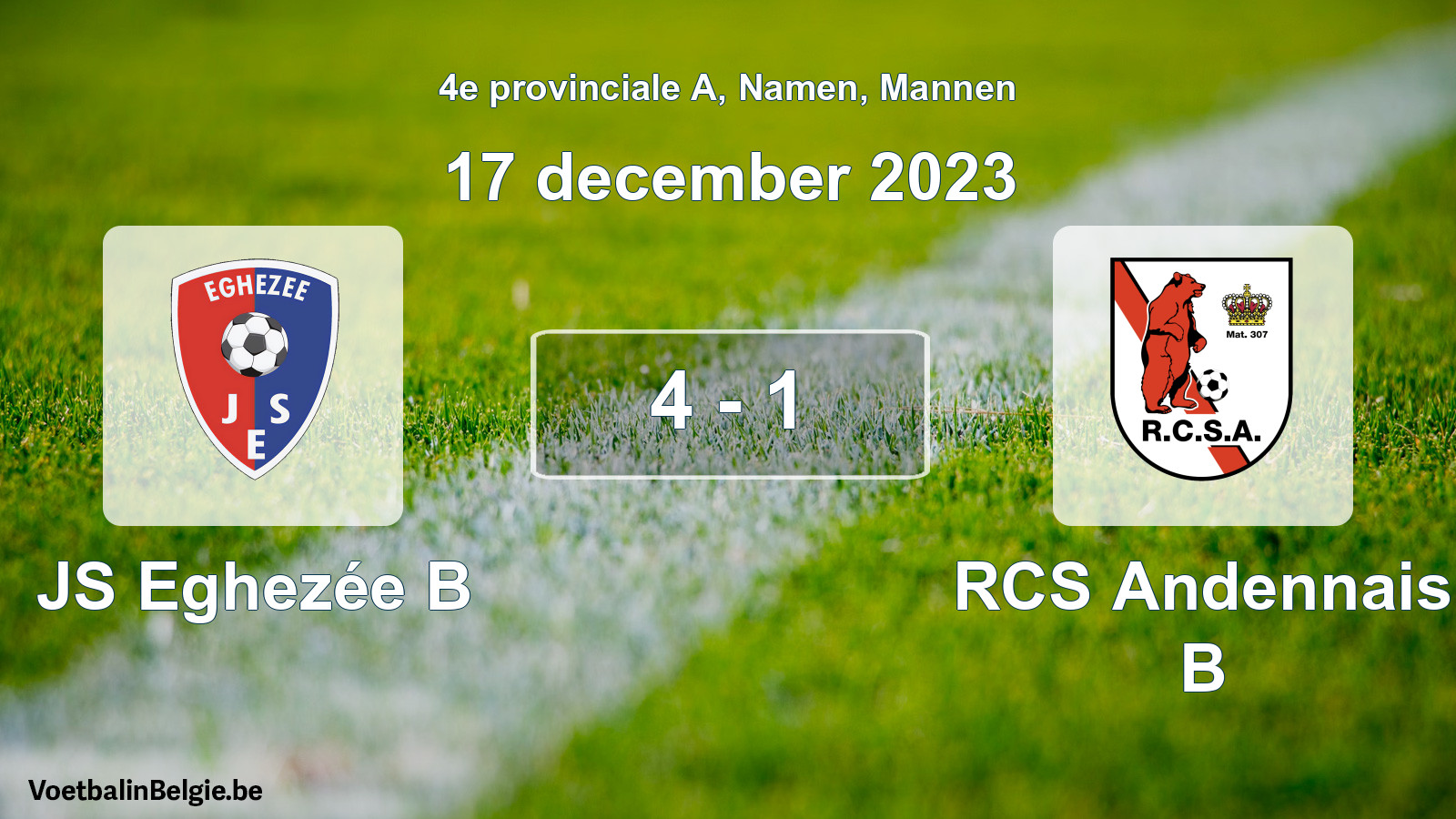 Gespeelde wedstrijd mannenvoetbal: JS Eghezée B - RCS Andennais B 4 - 1 (17 december 2023)