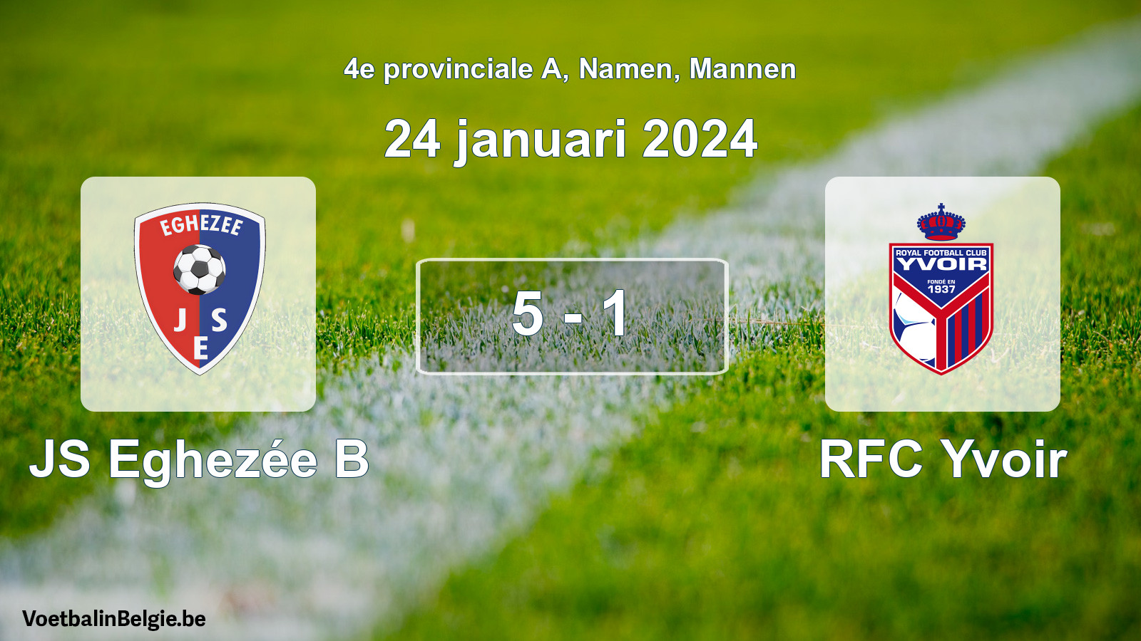 Gespeelde wedstrijd mannenvoetbal: JS Eghezée B - RFC Yvoir 5 - 1 (24 januari 2024)