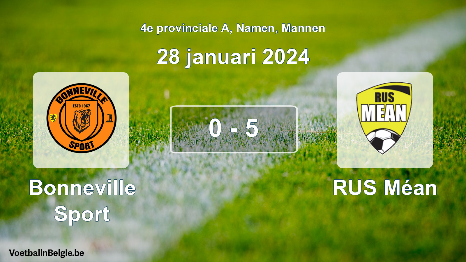 Gespeelde wedstrijd mannenvoetbal: Bonneville Sport - RUS Méan 0 - 5 (28 januari 2024)