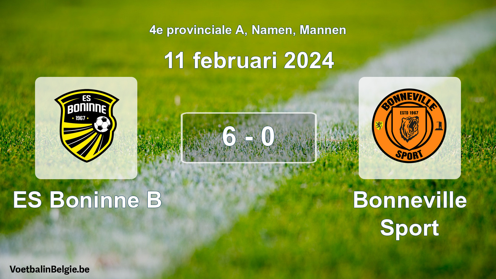 Gespeelde wedstrijd mannenvoetbal: ES Boninne B - Bonneville Sport 6 - 0 (11 februari 2024)