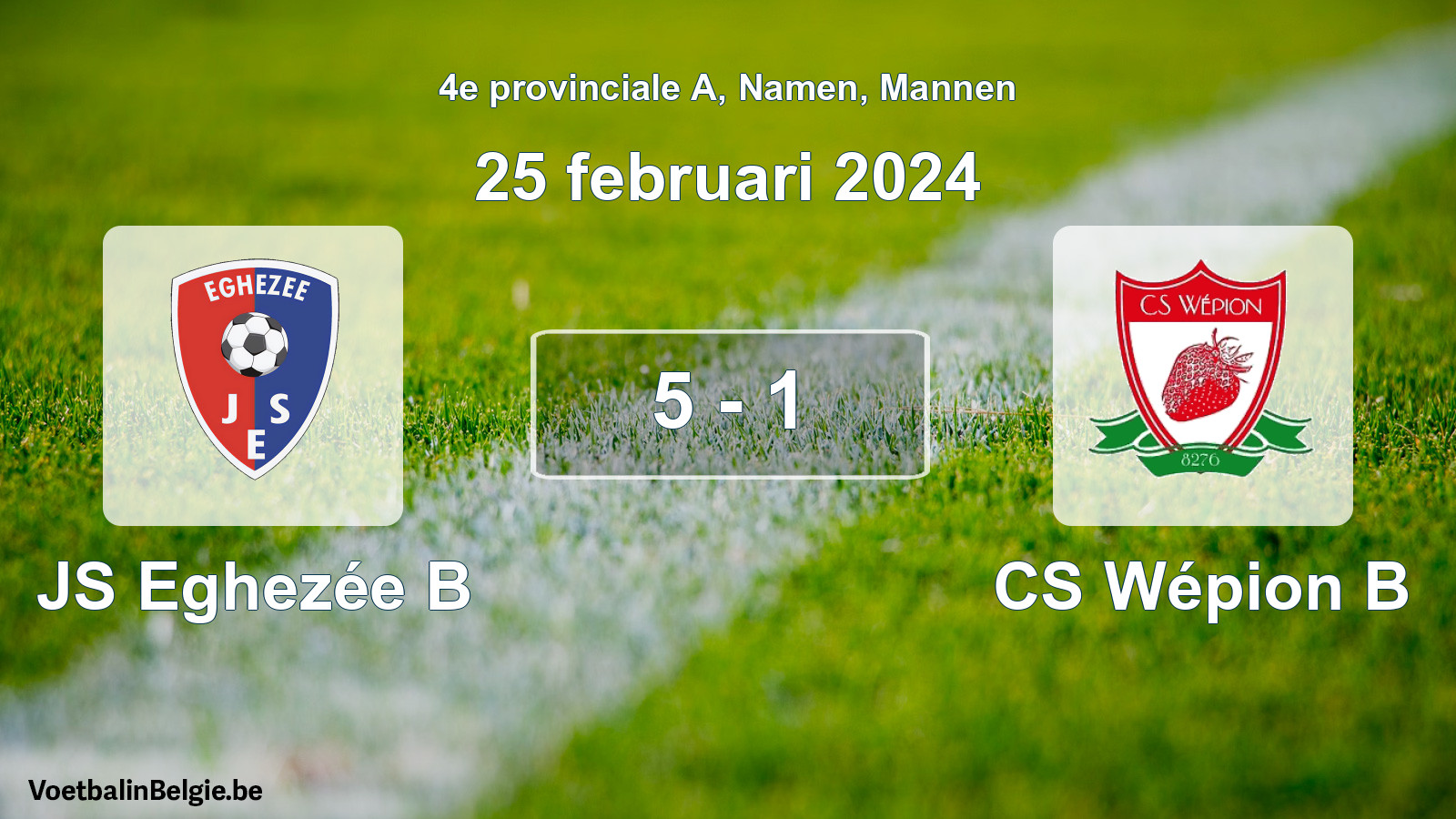 Gespeelde wedstrijd mannenvoetbal: JS Eghezée B - CS Wépion B 5 - 1 (25 februari 2024)