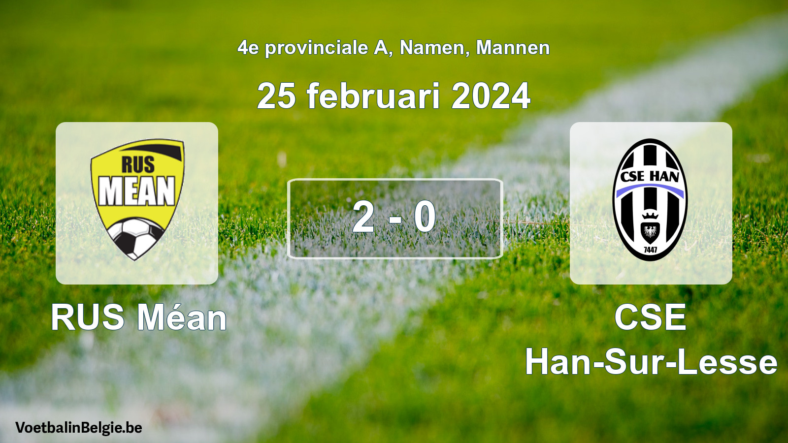 Gespeelde wedstrijd mannenvoetbal: RUS Méan - CSE Han-Sur-Lesse 2 - 0 (25 februari 2024)