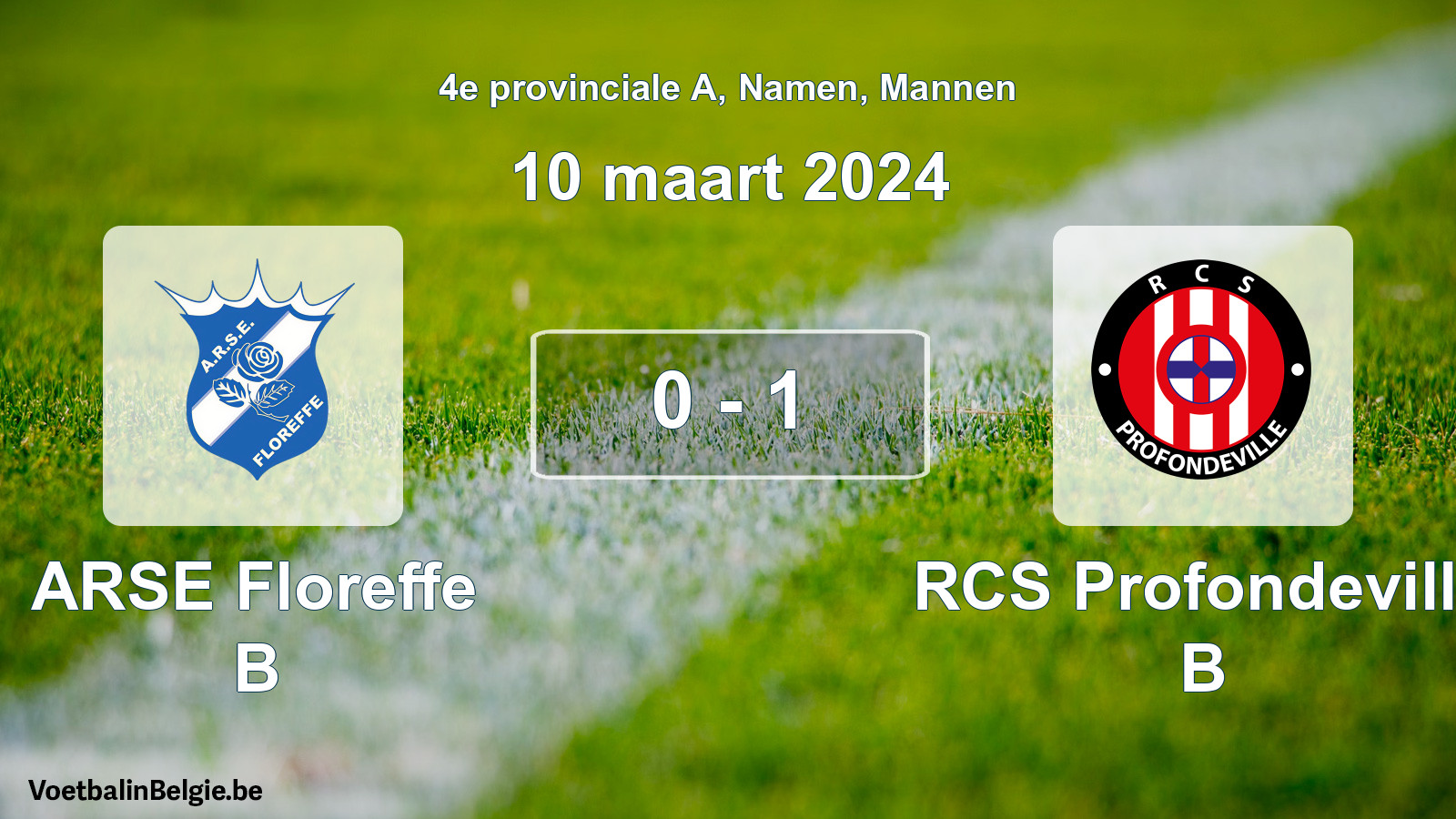 Gespeelde wedstrijd mannenvoetbal: ARSE Floreffe B - RCS Profondeville B 0 - 1 (10 maart 2024)