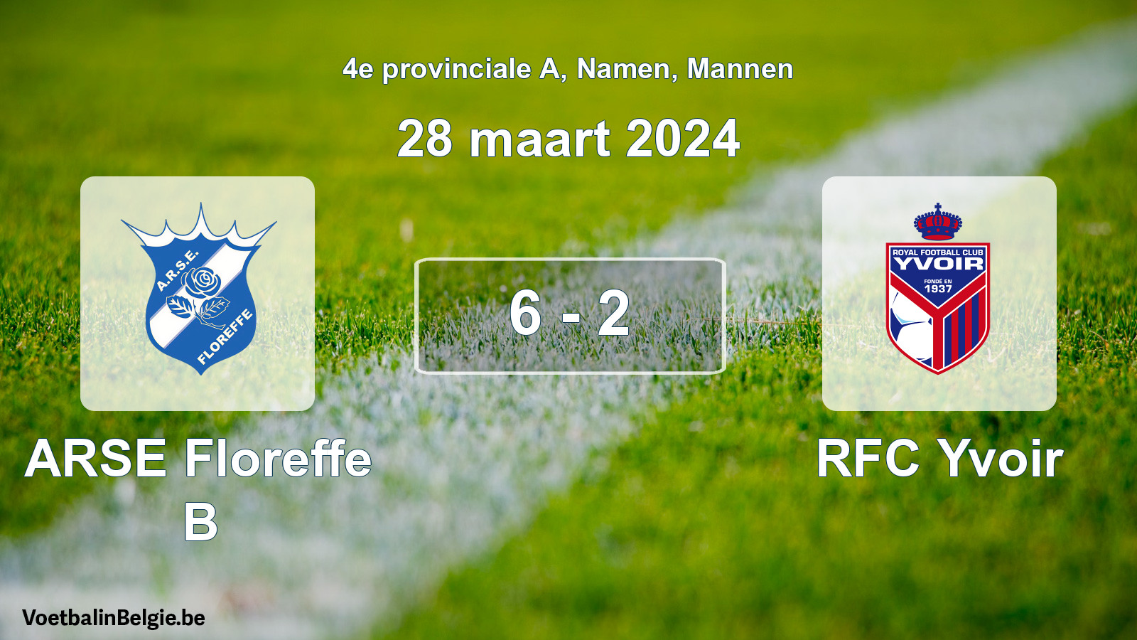 Gespeelde wedstrijd mannenvoetbal: ARSE Floreffe B - RFC Yvoir 6 - 2 (28 maart 2024)