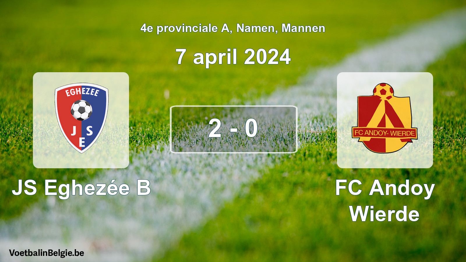 Match joué football hommes: JS Eghezée B - FC Andoy Wierde 2 - 0 (7 avril 2024)