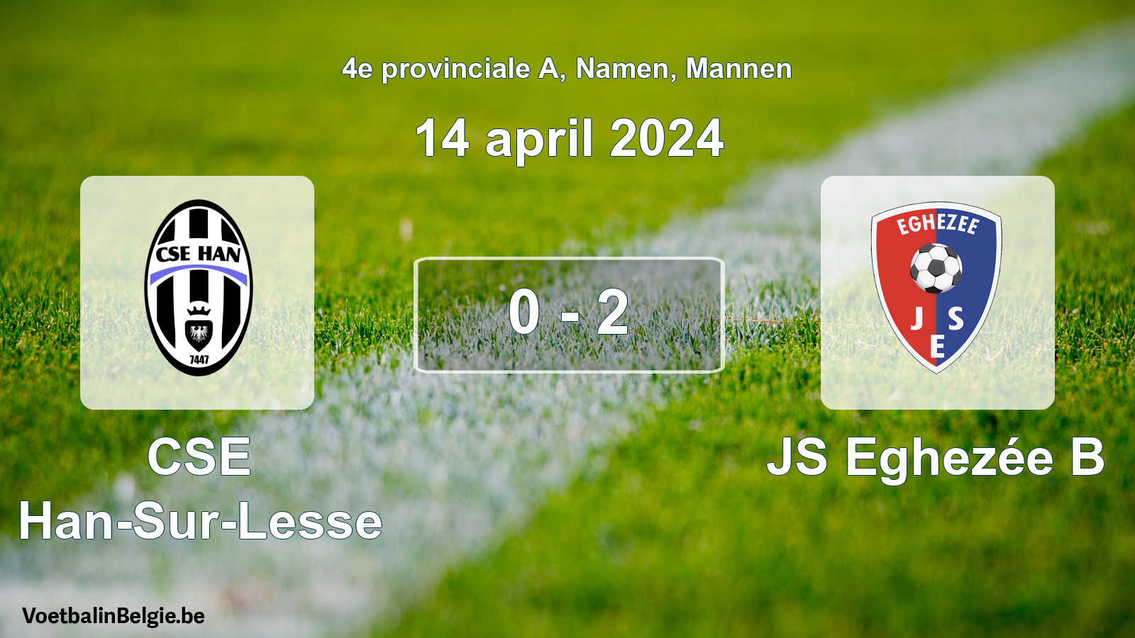 Gespeelde wedstrijd mannenvoetbal: CSE Han-Sur-Lesse - JS Eghezée B 0 - 2 (14 april 2024)