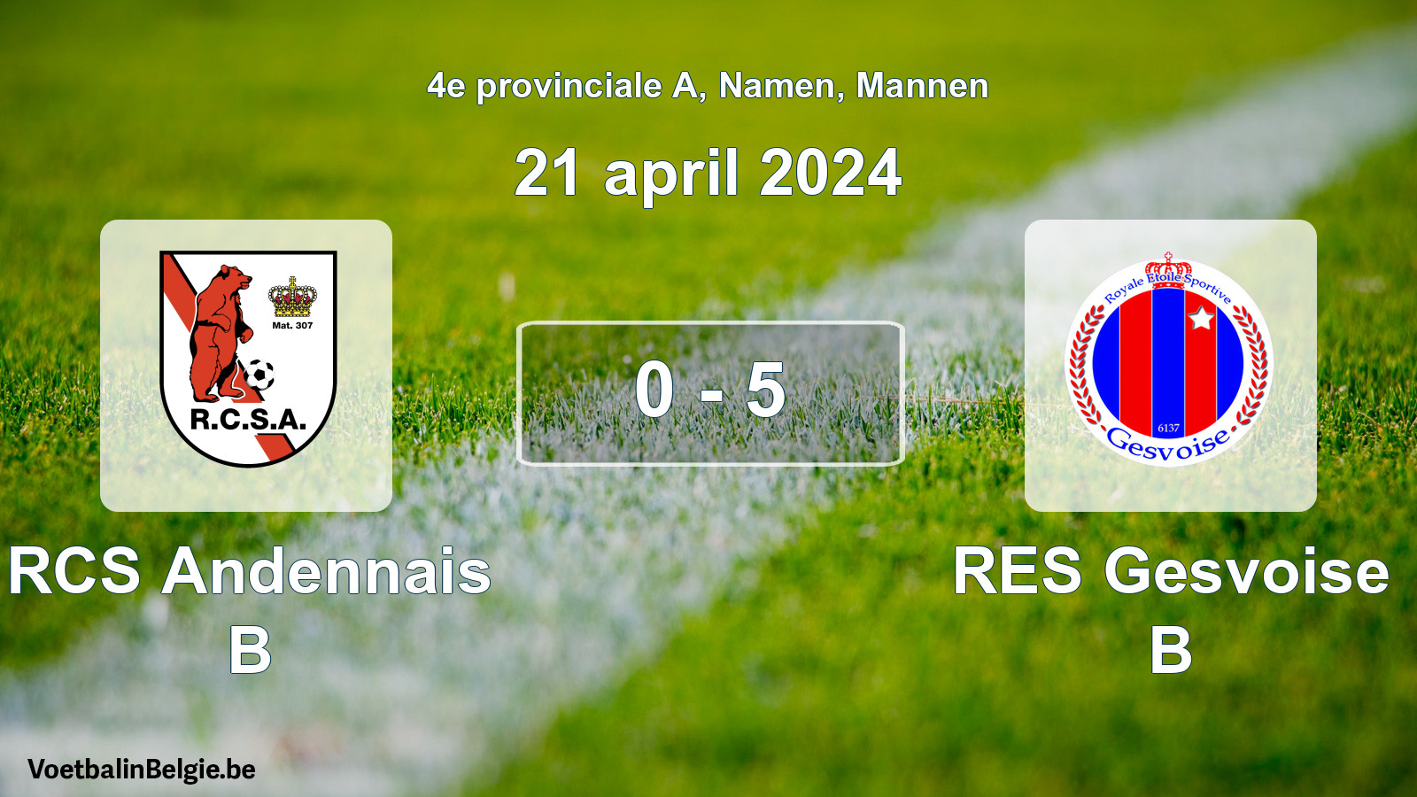 Gespeelde wedstrijd mannenvoetbal: RCS Andennais B - RES Gesvoise B 0 - 5 (21 april 2024)