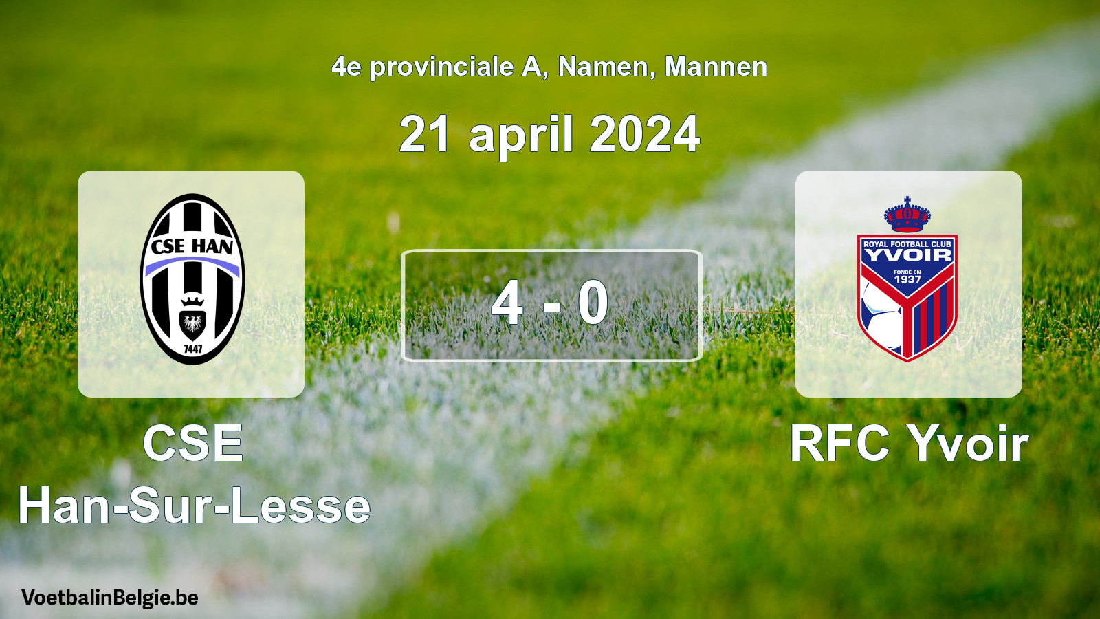 Gespeelde wedstrijd mannenvoetbal: CSE Han-Sur-Lesse - RFC Yvoir 4 - 0 (21 april 2024)