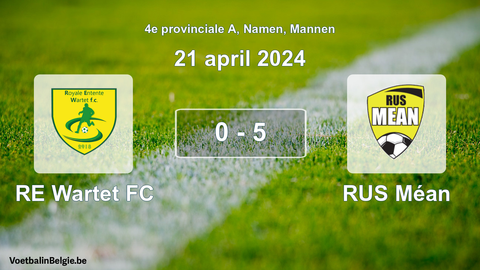 Gespeelde wedstrijd mannenvoetbal: RE Wartet FC - RUS Méan 0 - 5 (21 april 2024)