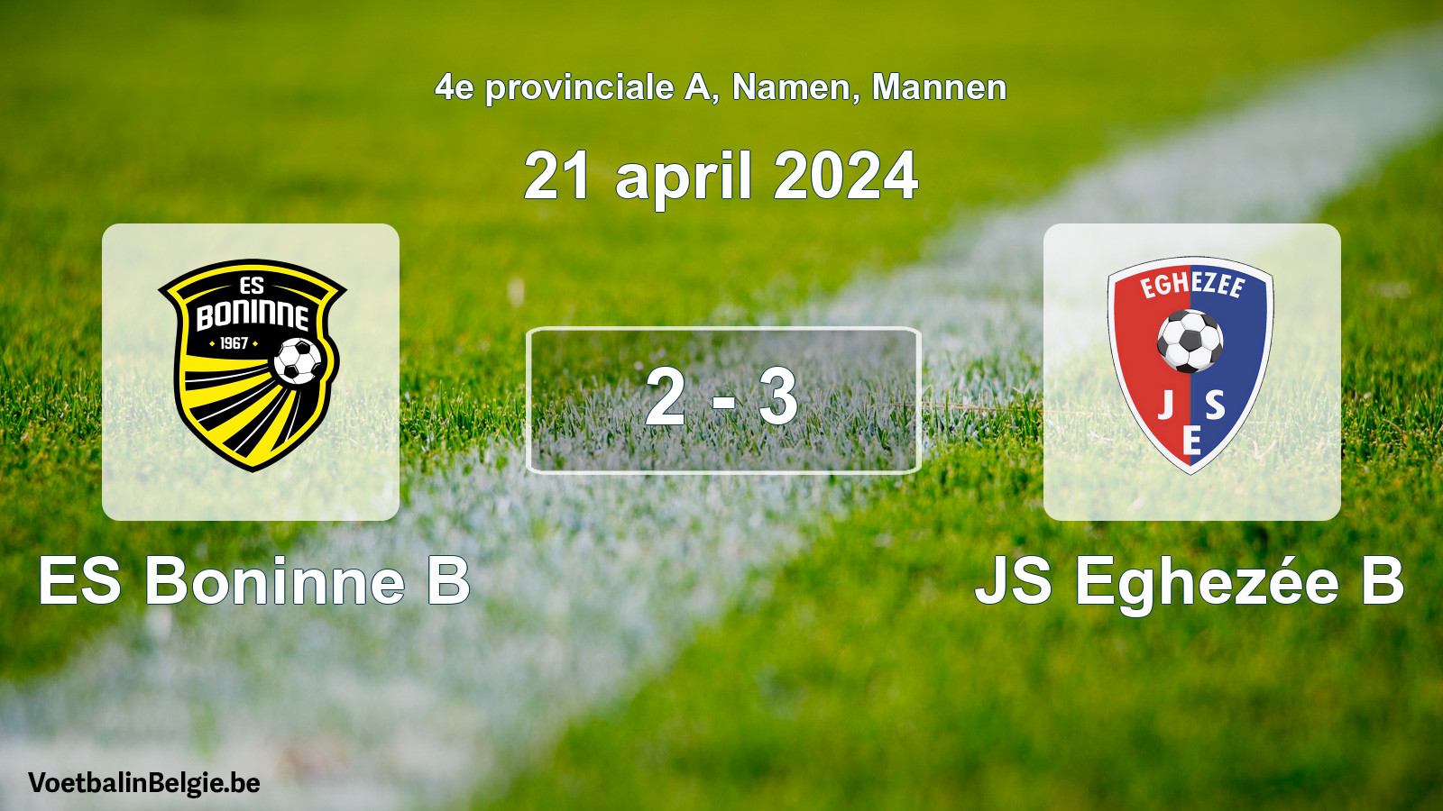 Gespeelde wedstrijd mannenvoetbal: ES Boninne B - JS Eghezée B 2 - 3 (21 april 2024)