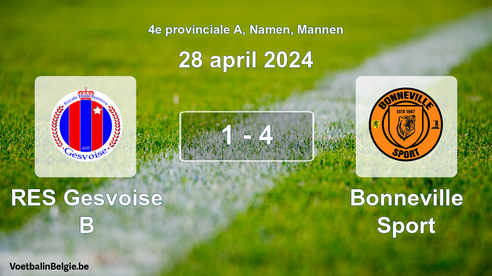 Gespeelde wedstrijd mannenvoetbal: RES Gesvoise B - Bonneville Sport 1 - 4 (28 april 2024)