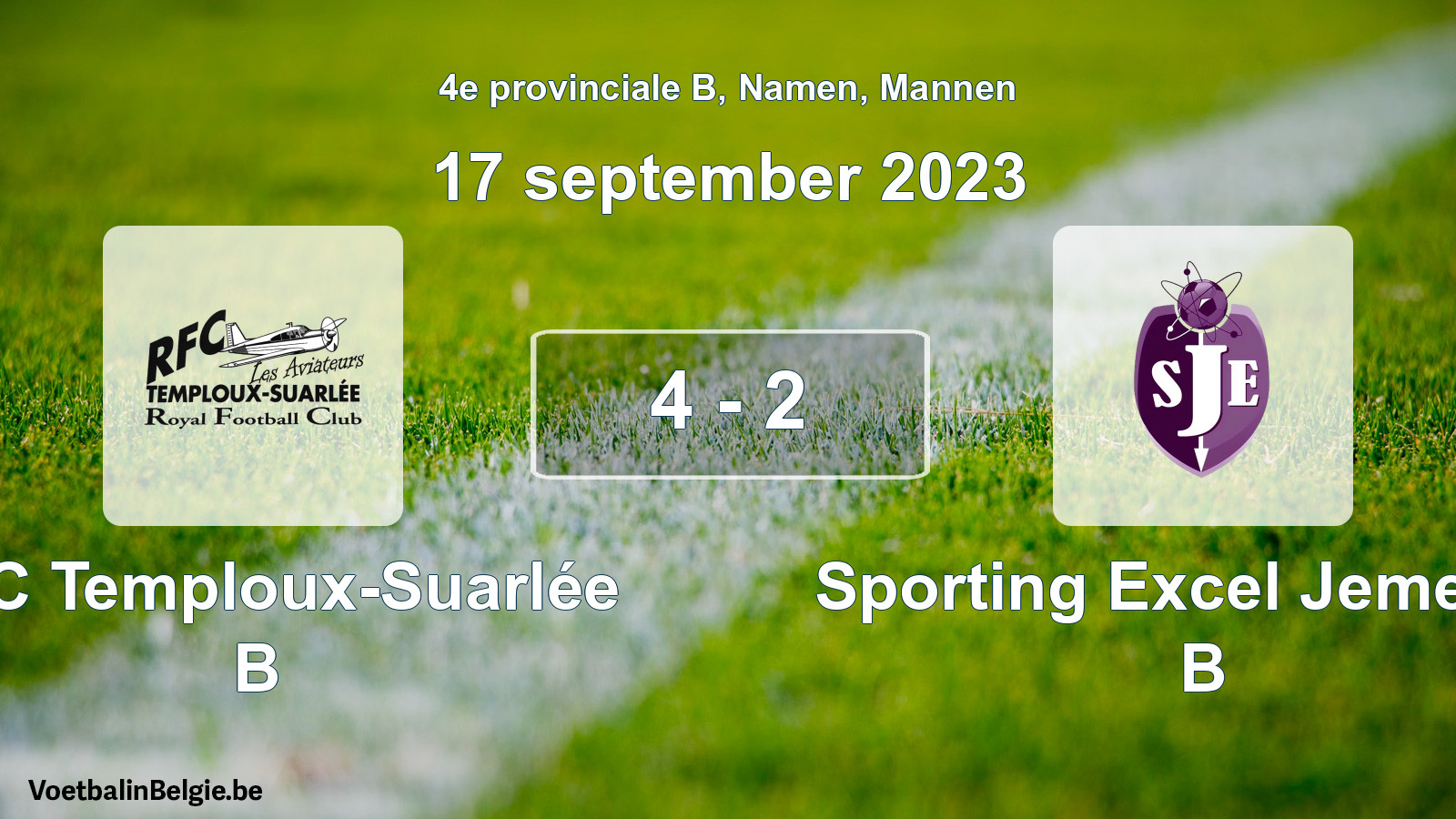 Gespeelde wedstrijd mannenvoetbal: RFC Temploux-Suarlée B - Sporting Excel Jemeppe B 4 - 2 (17 september 2023)
