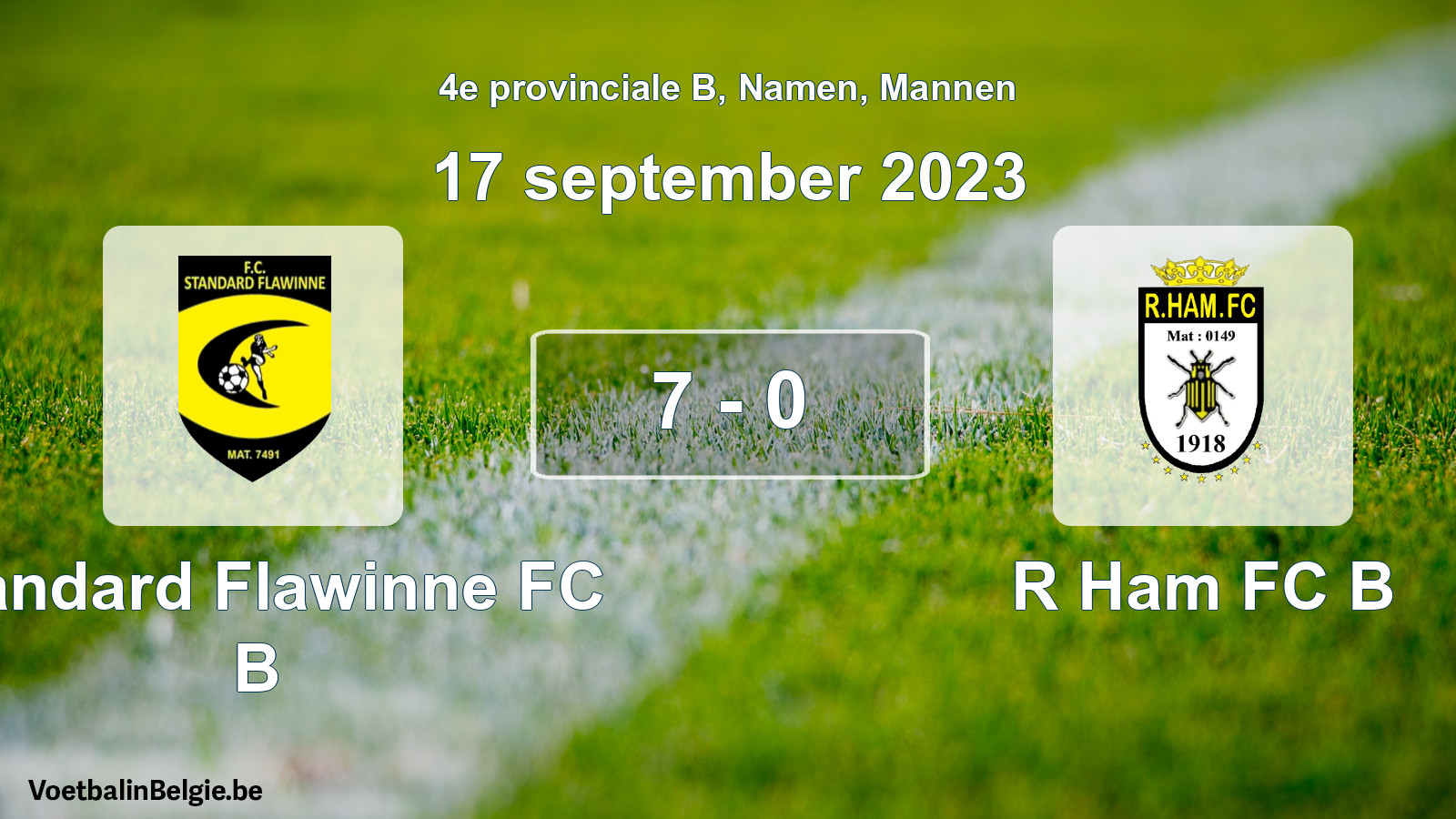 Gespeelde wedstrijd mannenvoetbal: Standard Flawinne FC B - R Ham FC B 7 - 0 (17 september 2023)