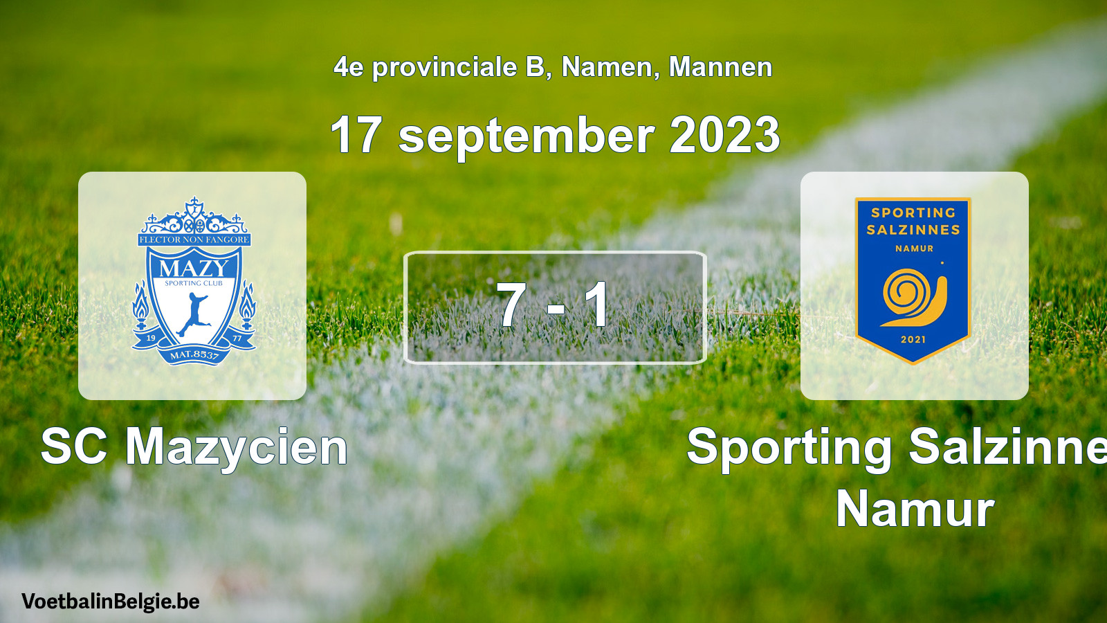Gespeelde wedstrijd mannenvoetbal: SC Mazycien - Sporting Salzinnes Namur 7 - 1 (17 september 2023)