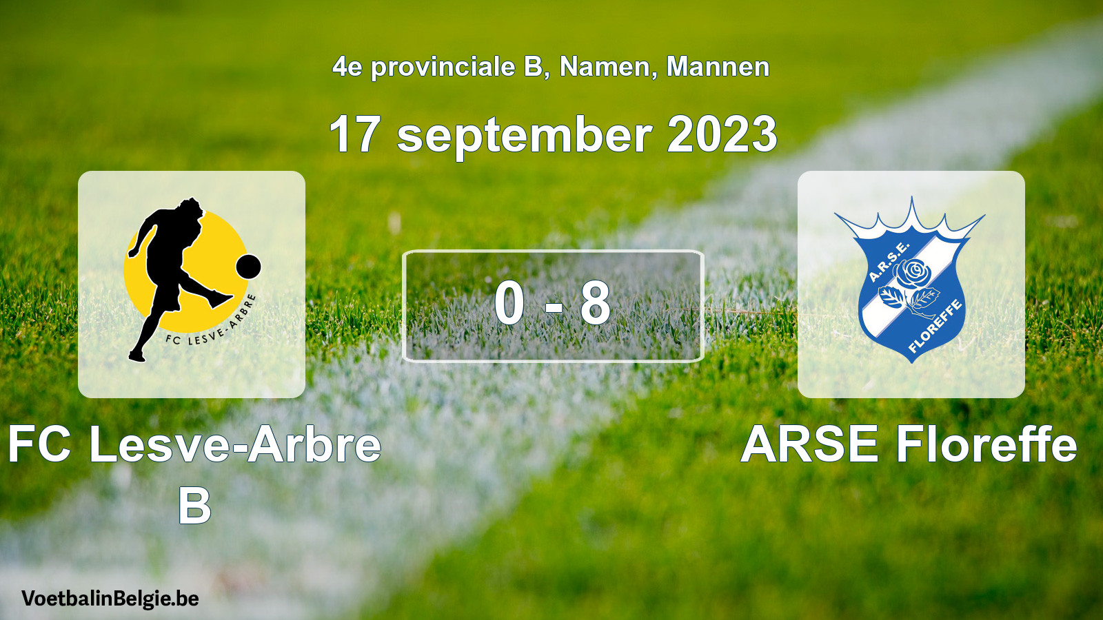 Gespeelde wedstrijd mannenvoetbal: FC Lesve-Arbre B - ARSE Floreffe 0 - 8 (17 september 2023)