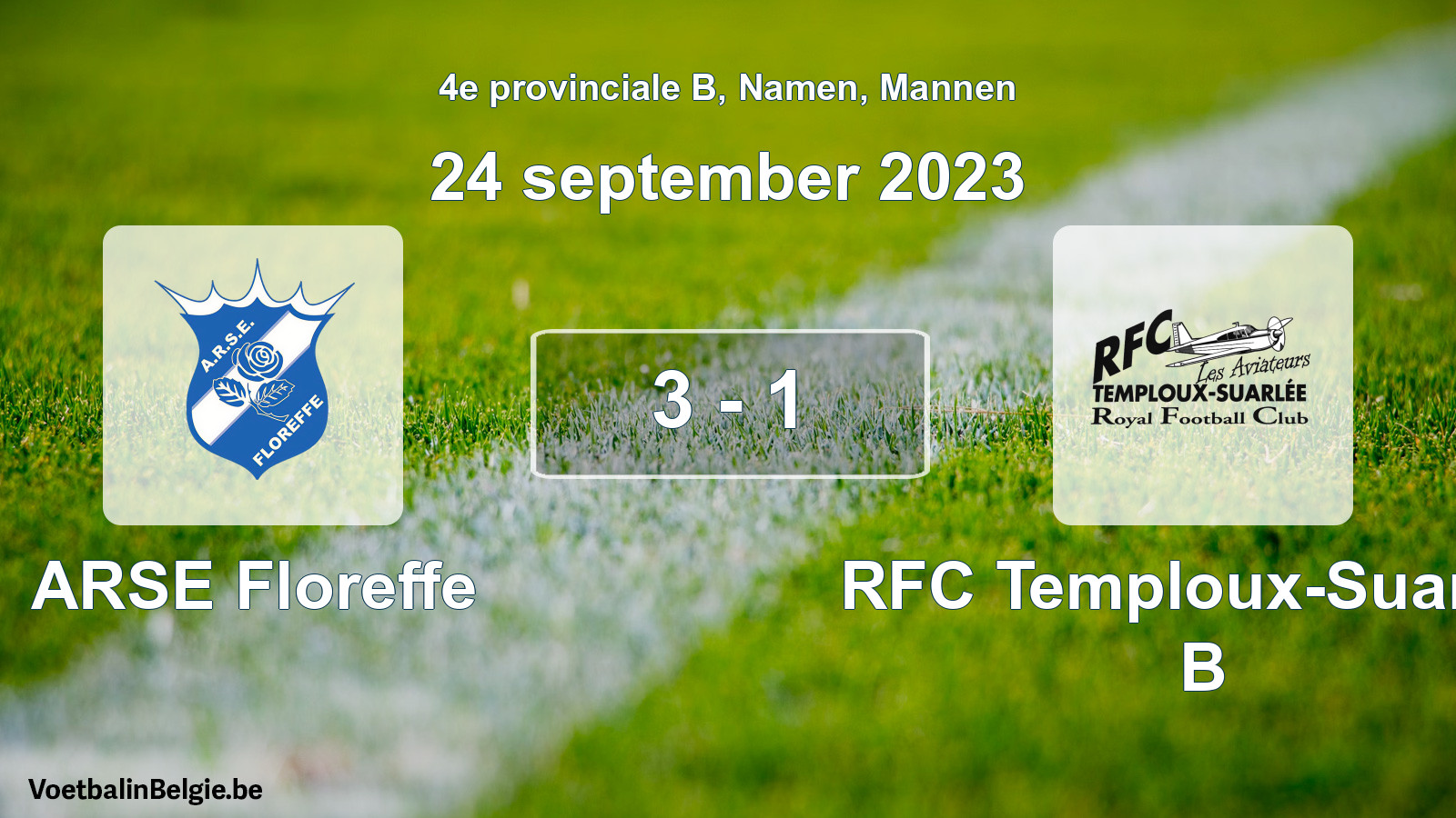 Gespeelde wedstrijd mannenvoetbal: ARSE Floreffe - RFC Temploux-Suarlée B 3 - 1 (24 september 2023)